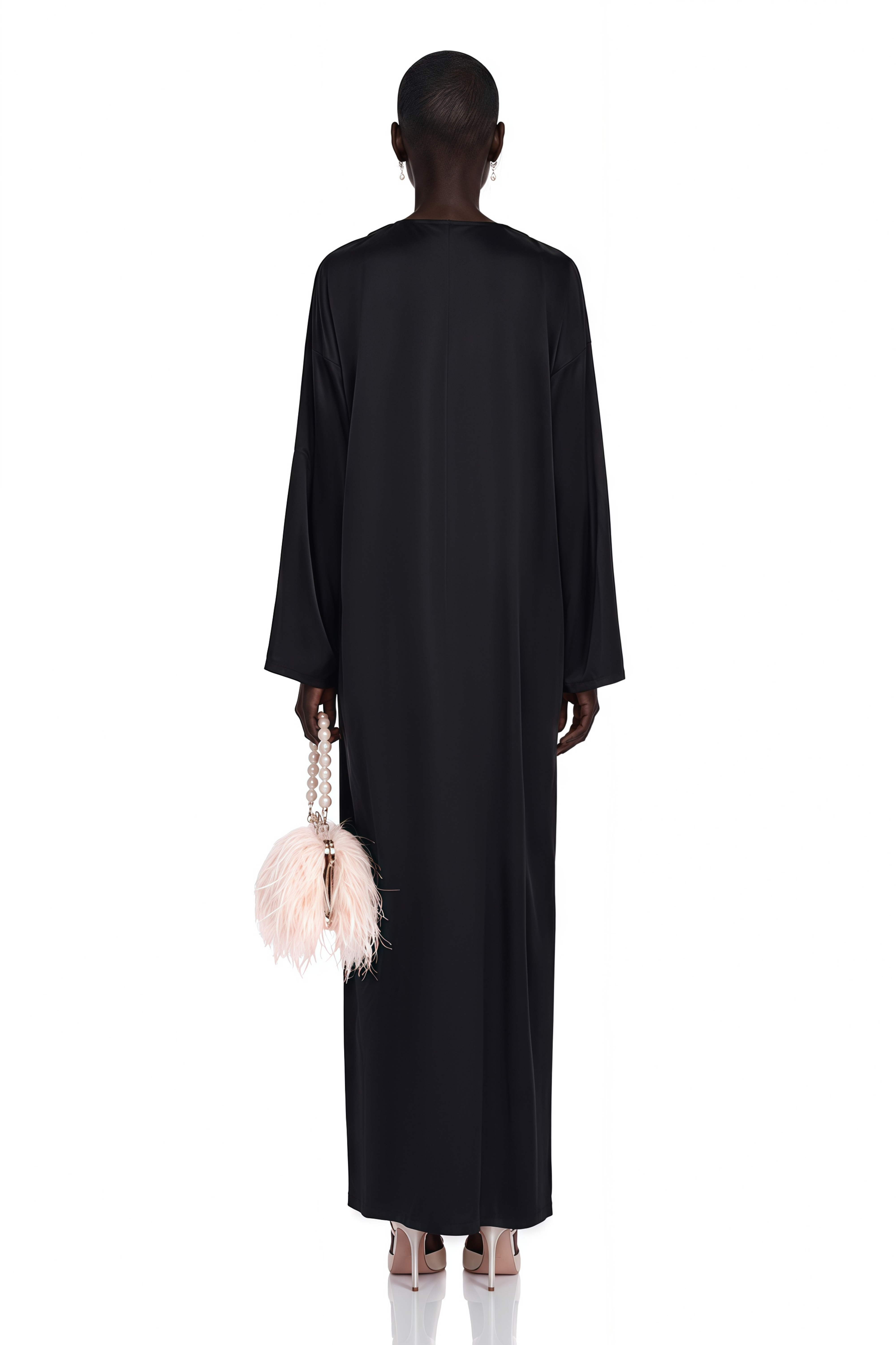 Talia Black Long Sleeves Lace Trim Maxi Coat