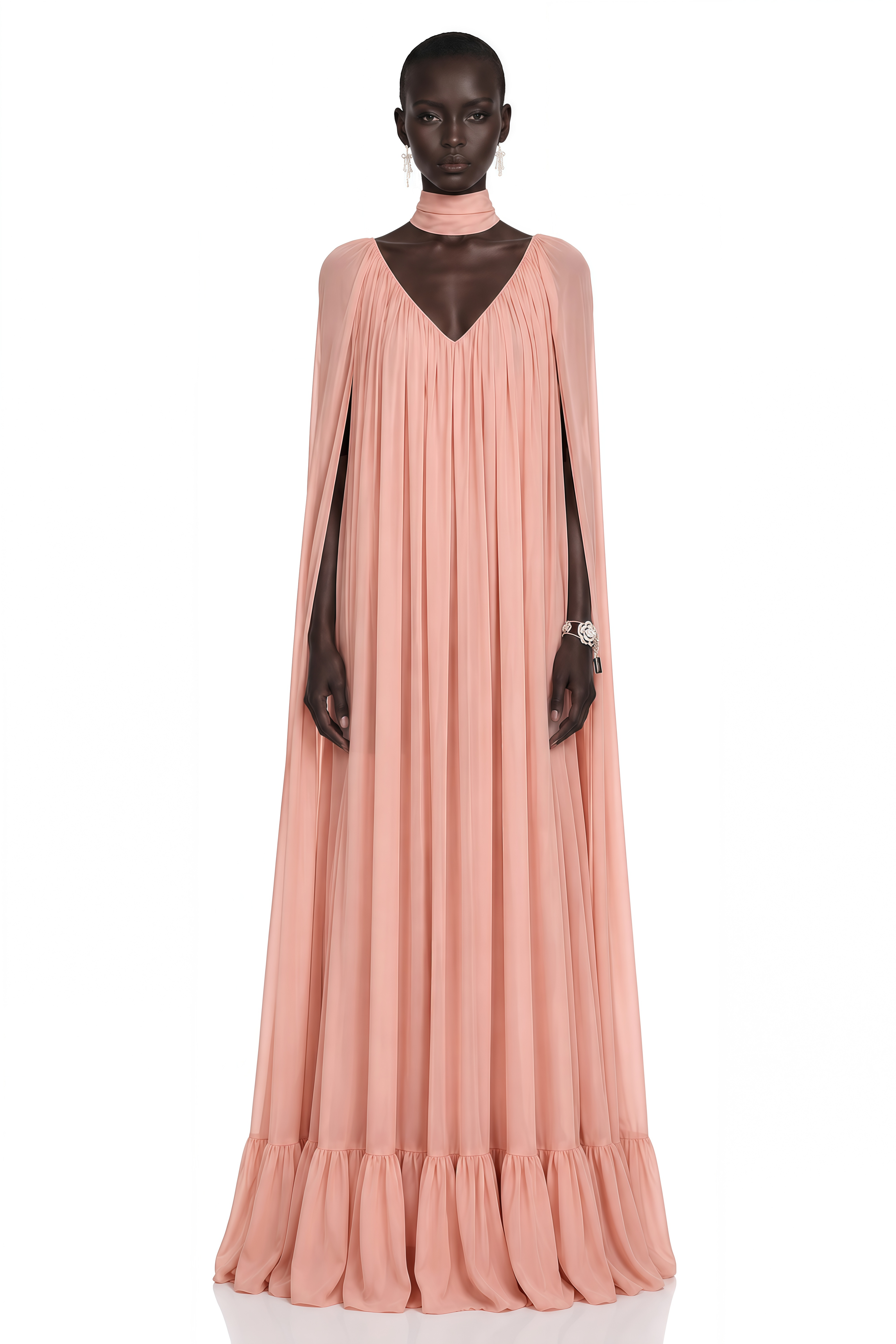 Tania Rose Pink Ruffled Pleated Maxi Dress