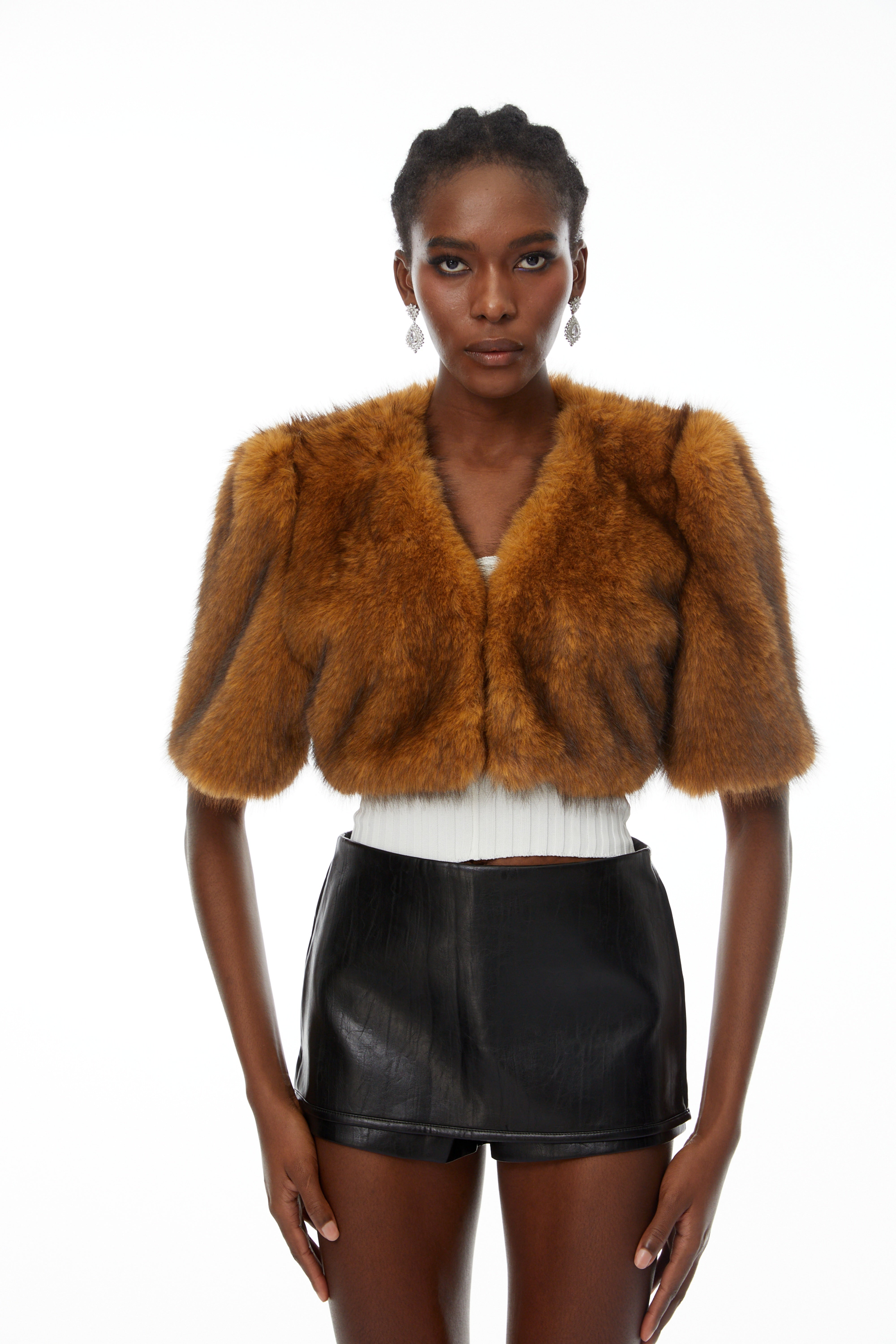 Teodora Brown Faux Fur Cropped Coat