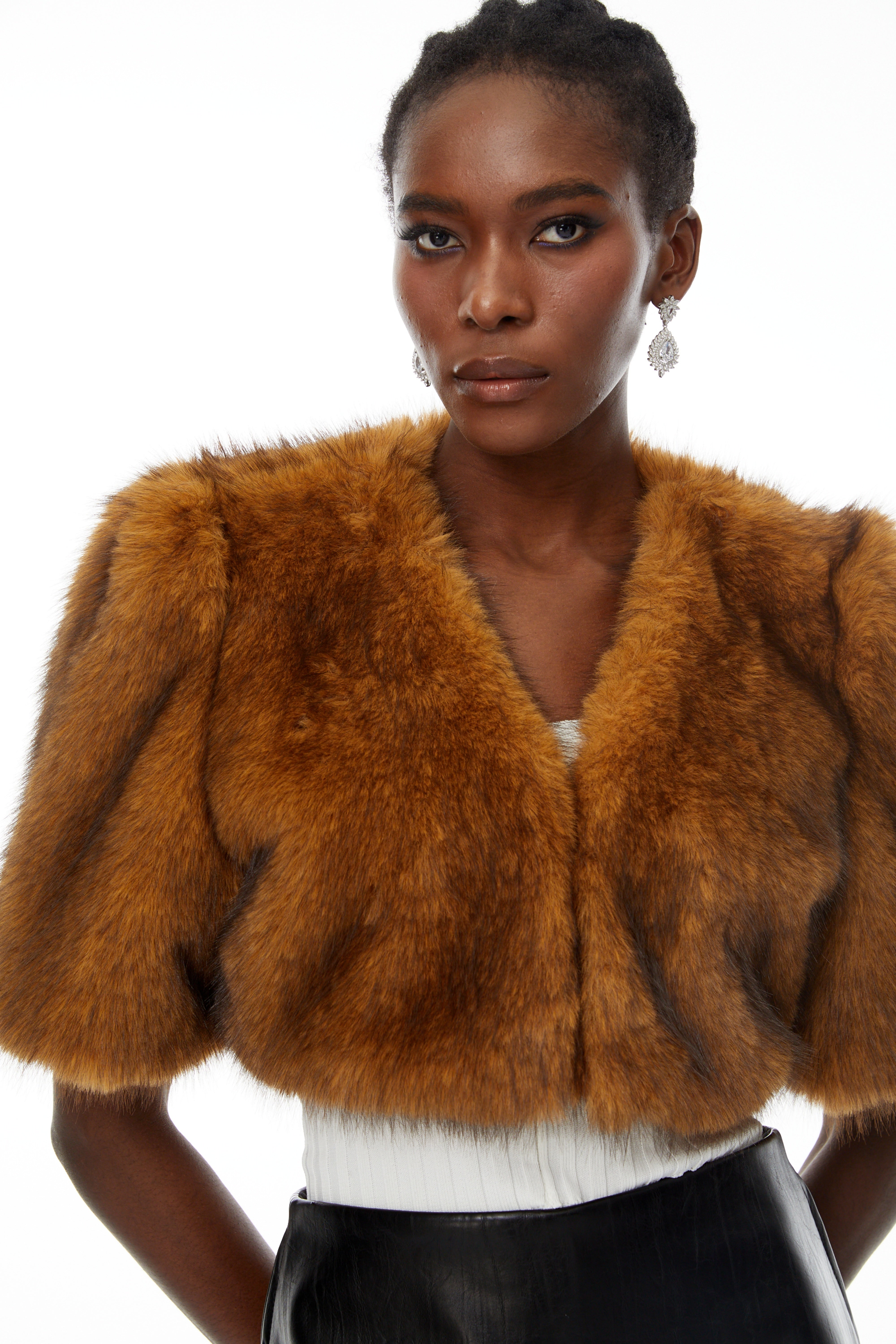 Teodora Brown Faux Fur Cropped Coat