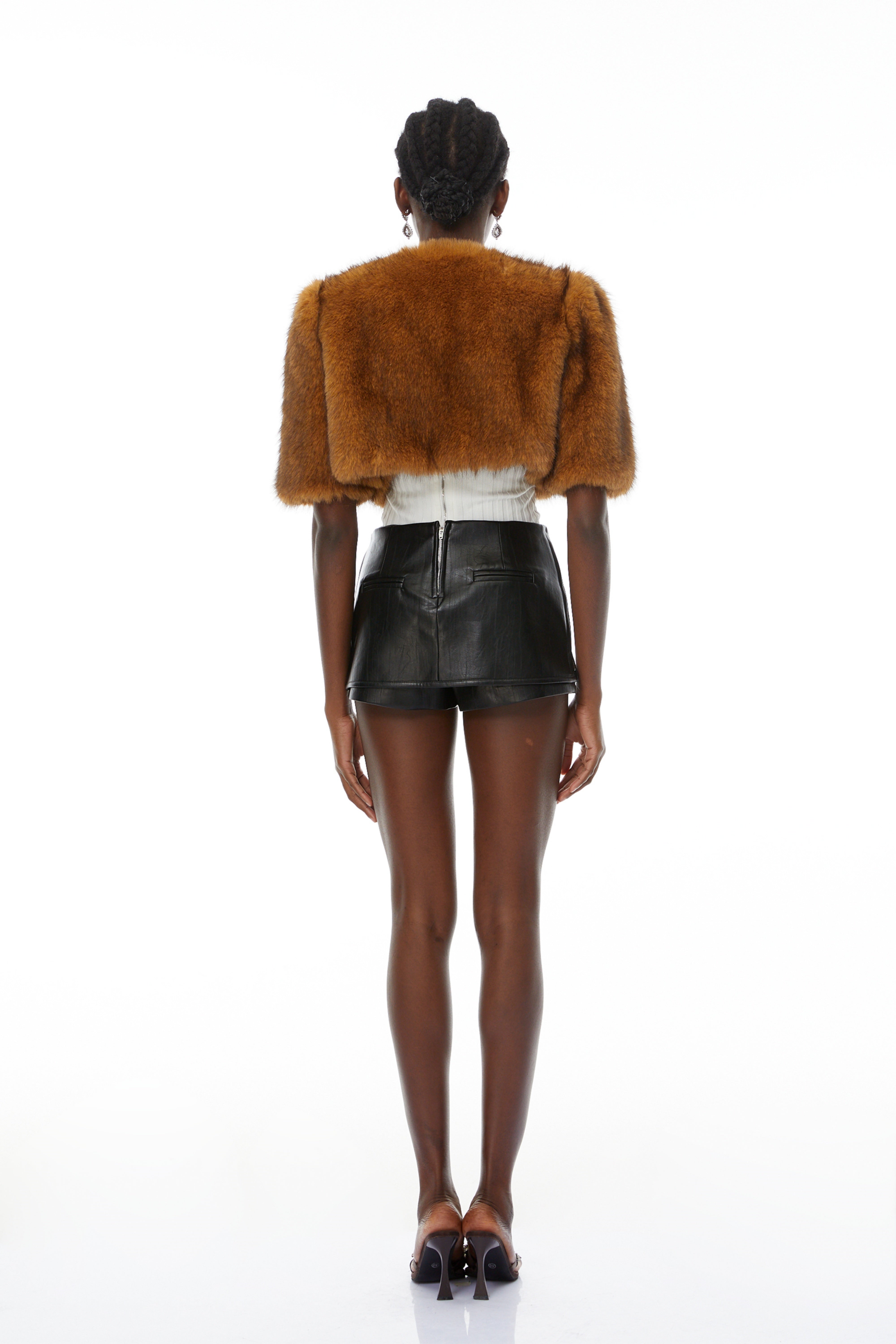 Teodora Brown Faux Fur Cropped Coat