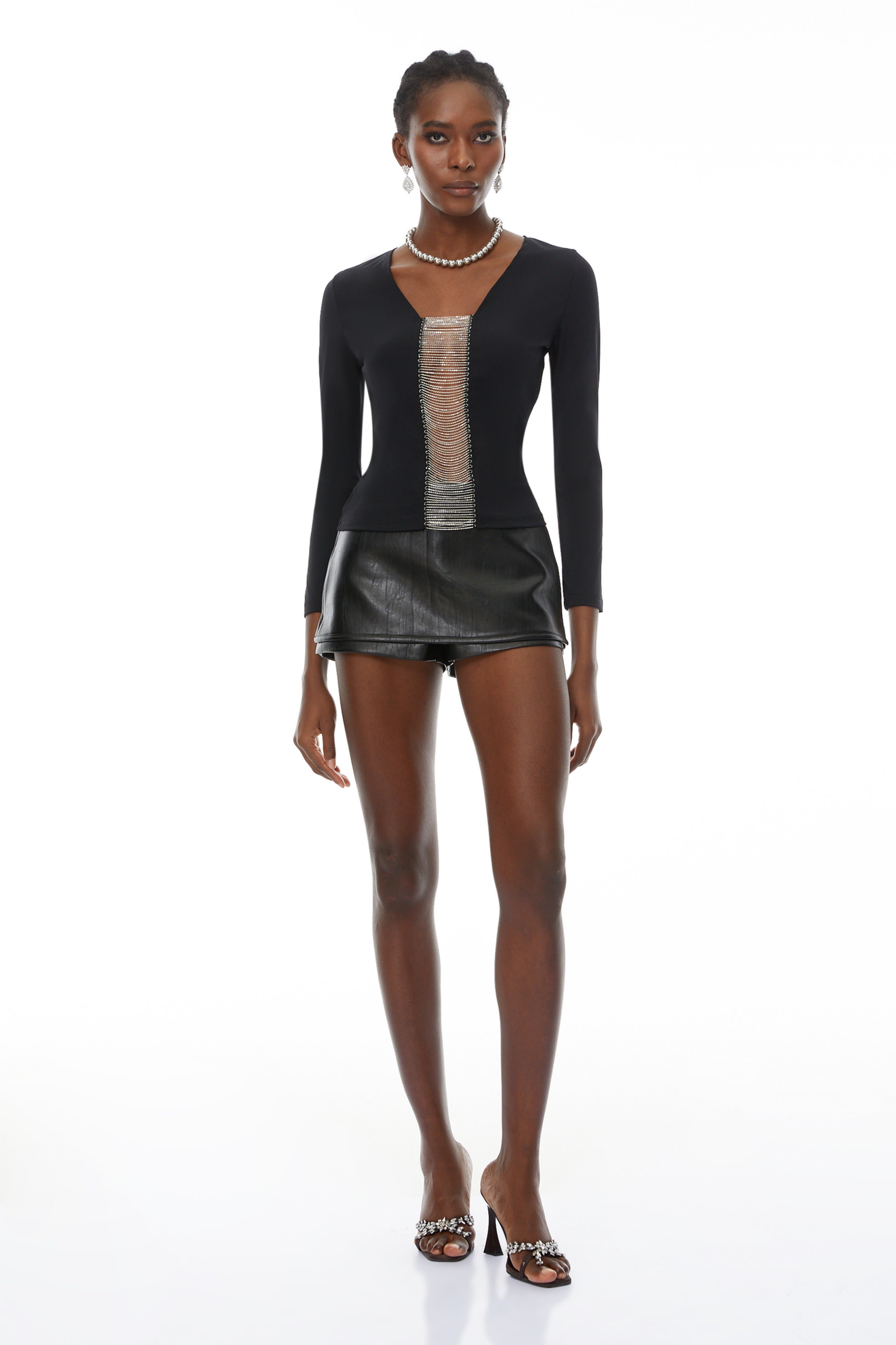 Terza Black Fringed Panel Crop Top