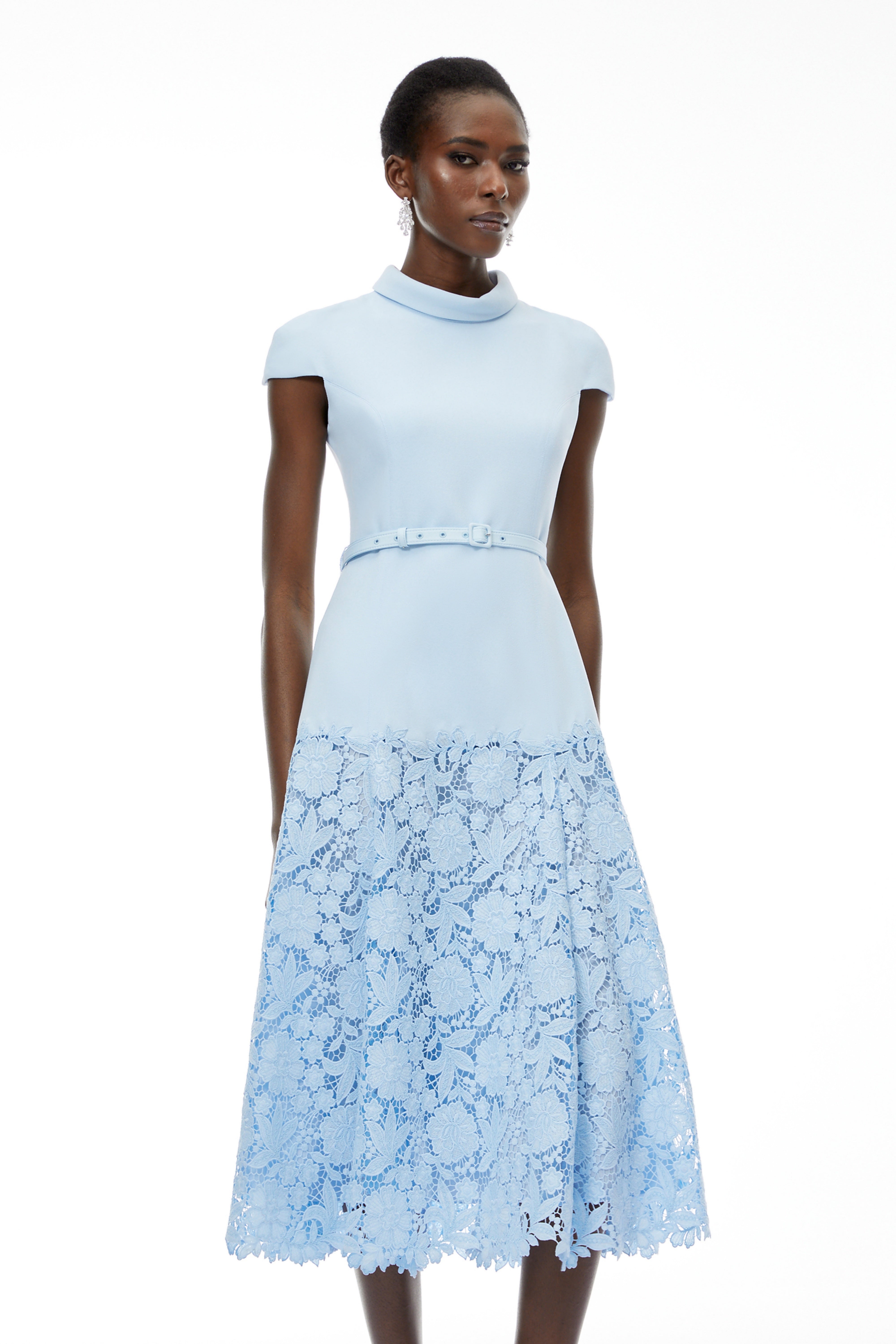Theodora Blue Floral Lace Midi Dress