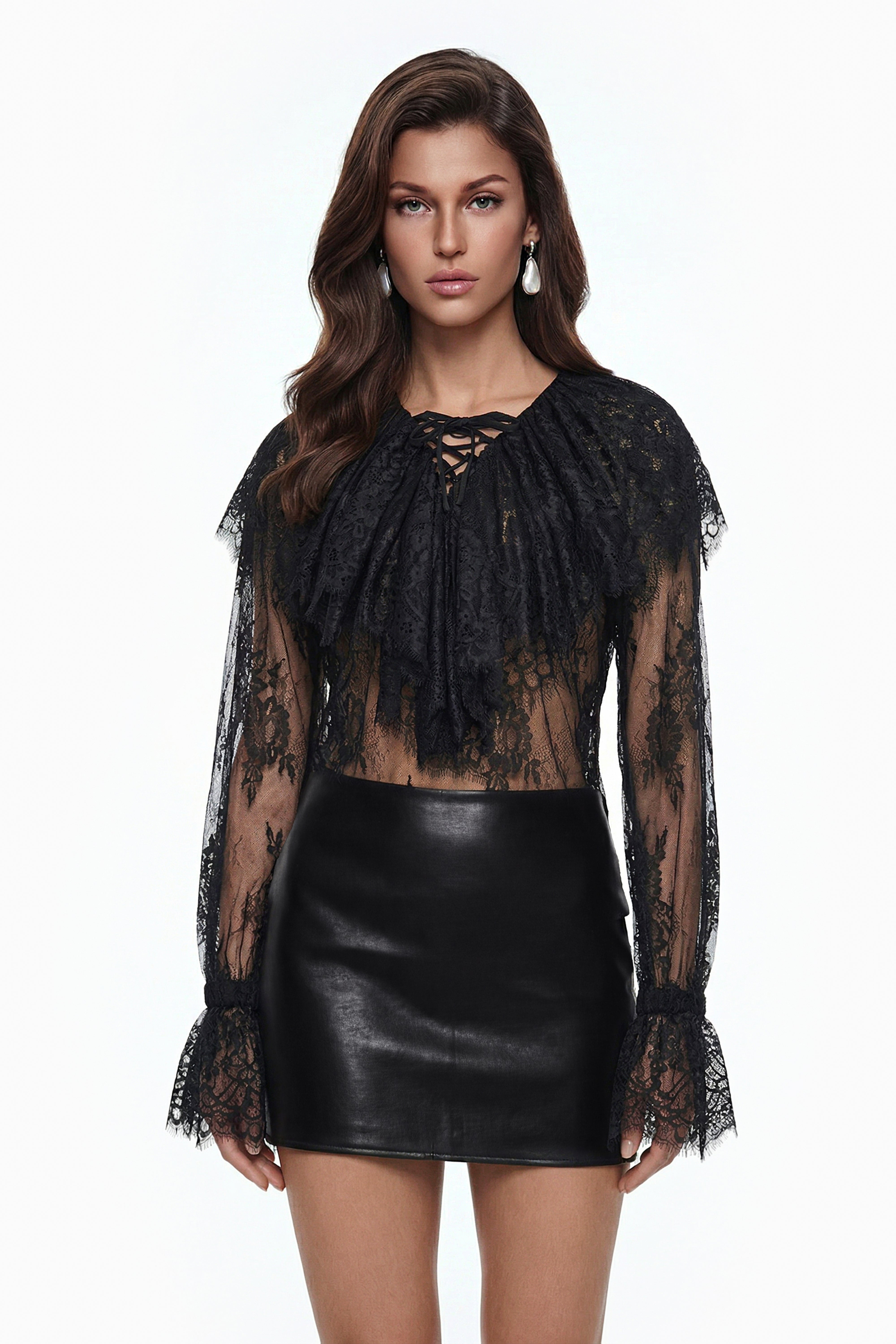 Tilly Black Semi-Sheer Lace Blouse