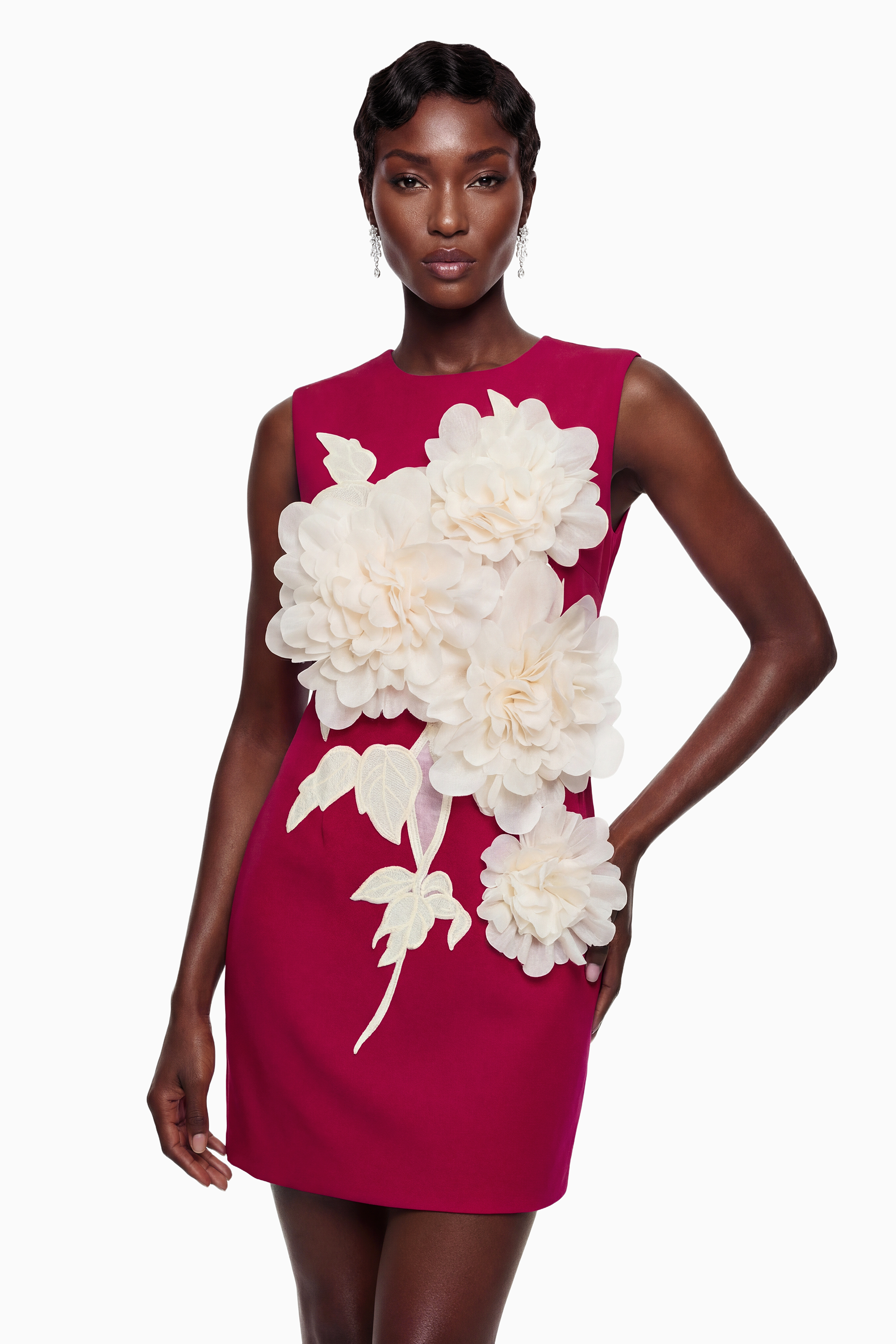 Toril Red Color Blocked 3D Petal Mini Dress