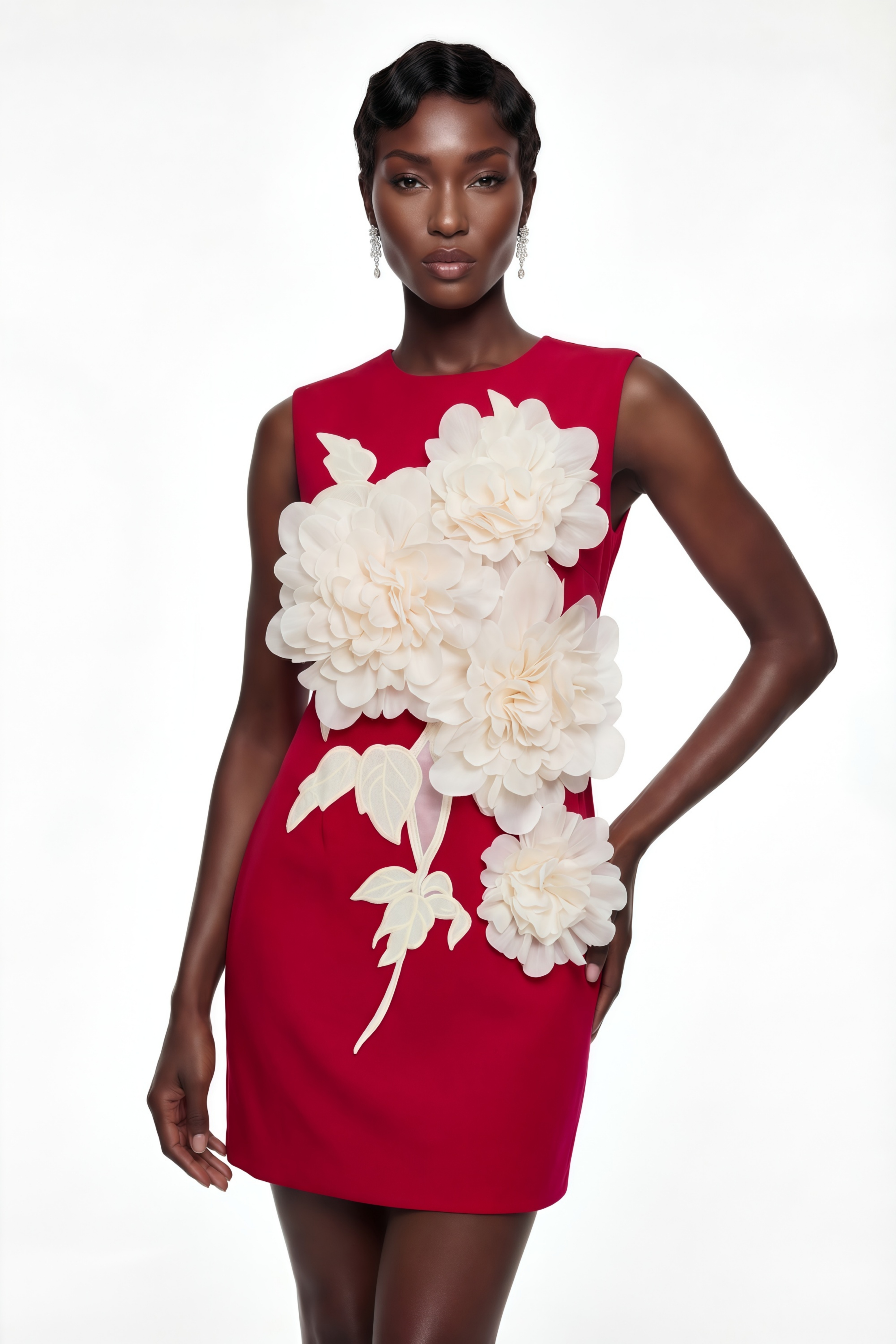 Toril Red Color Blocked 3D Petal Mini Dress