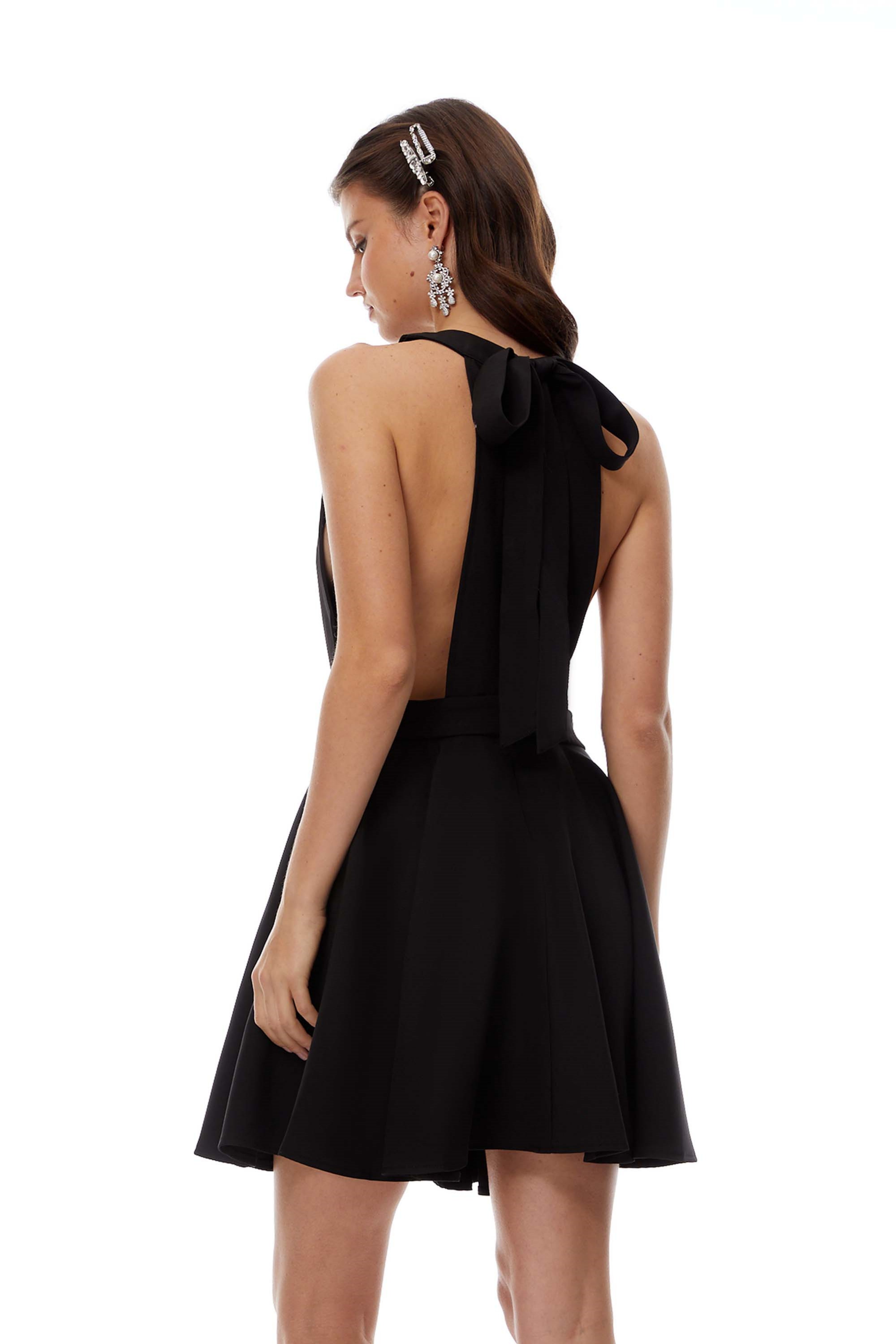 Tova Black Open Back Mini Dress