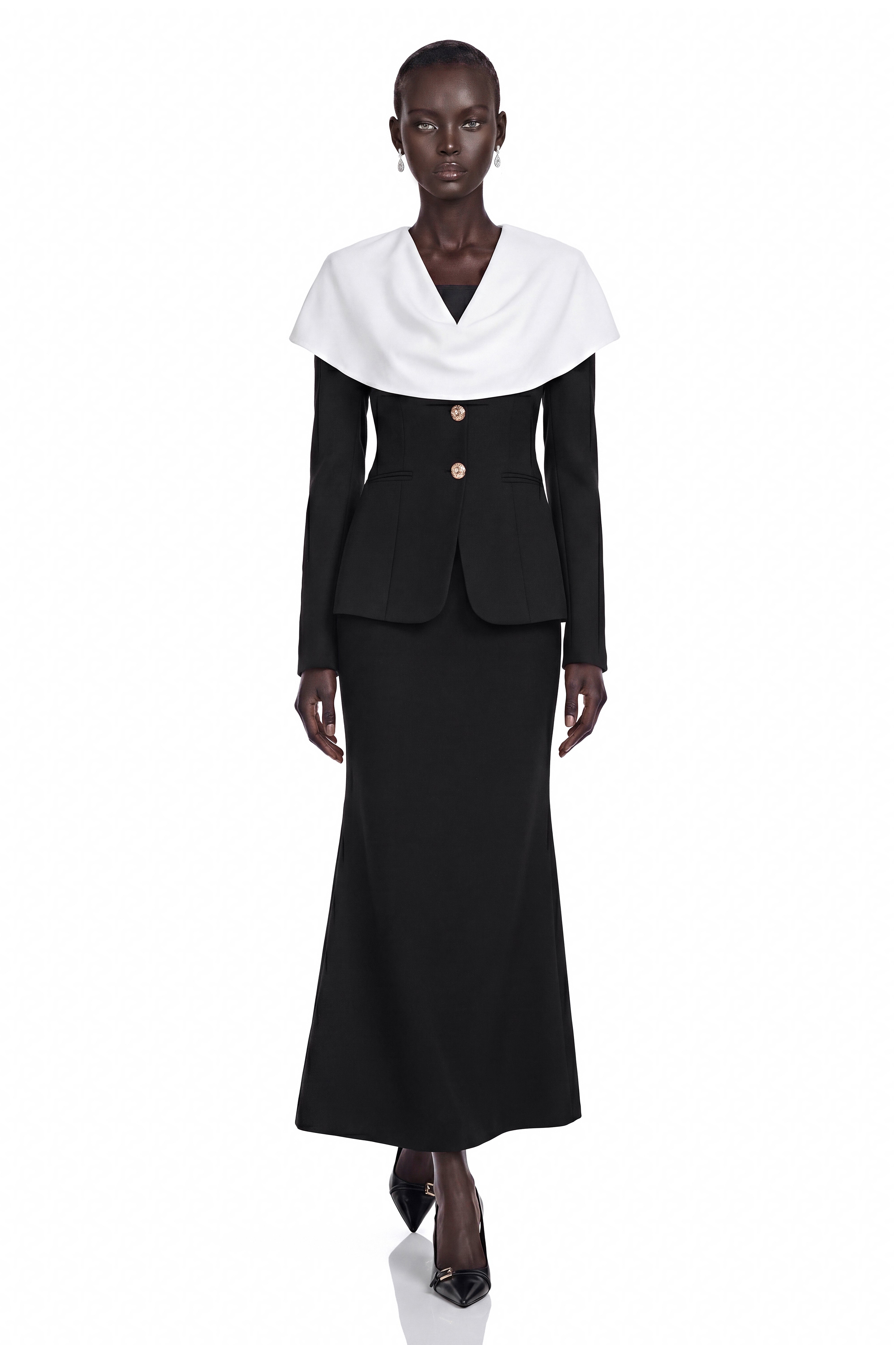 Uliana Black Color Block Fishtail Midi Dress