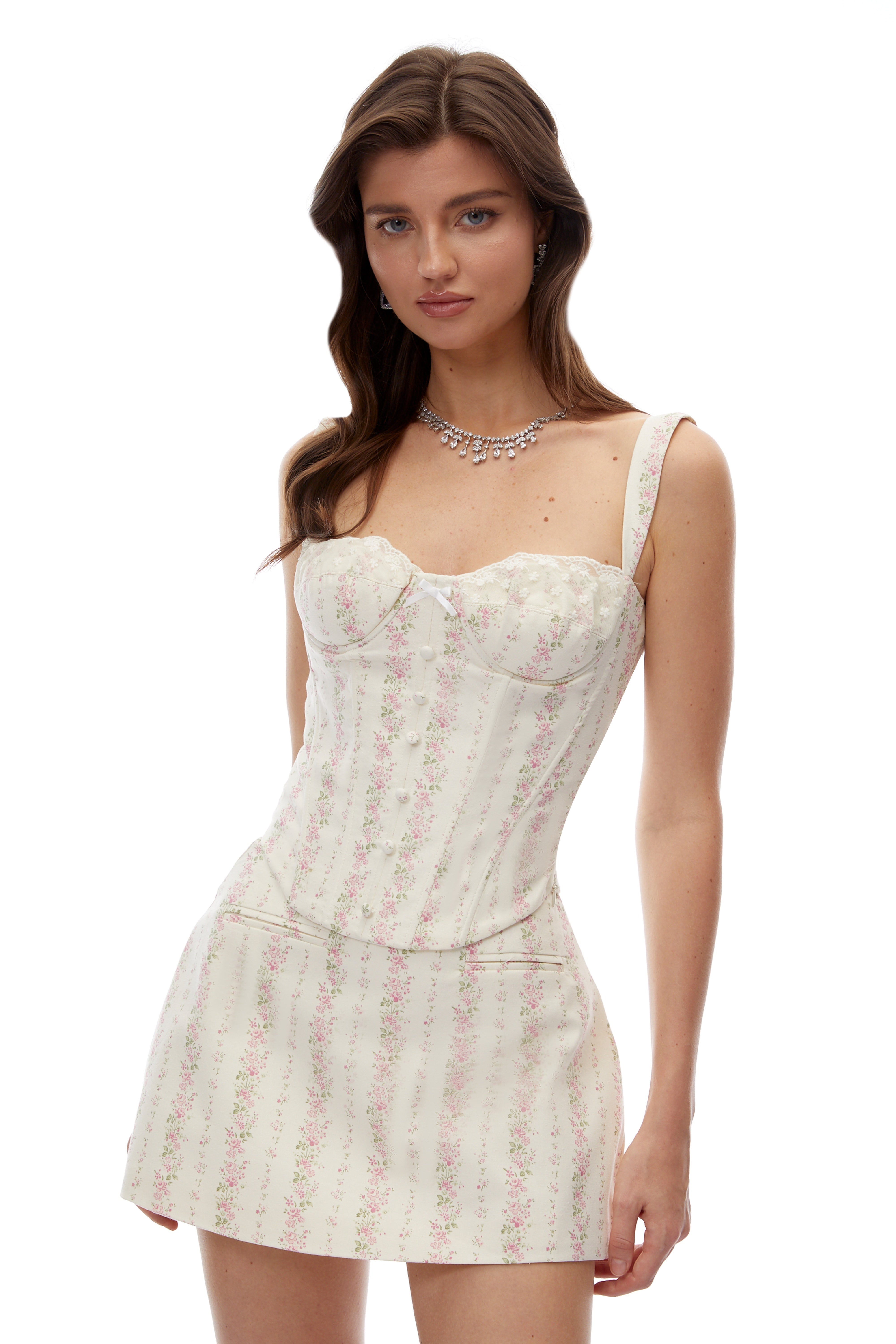 Ursula White Sleeveless Floral Print Top & Skirt Set