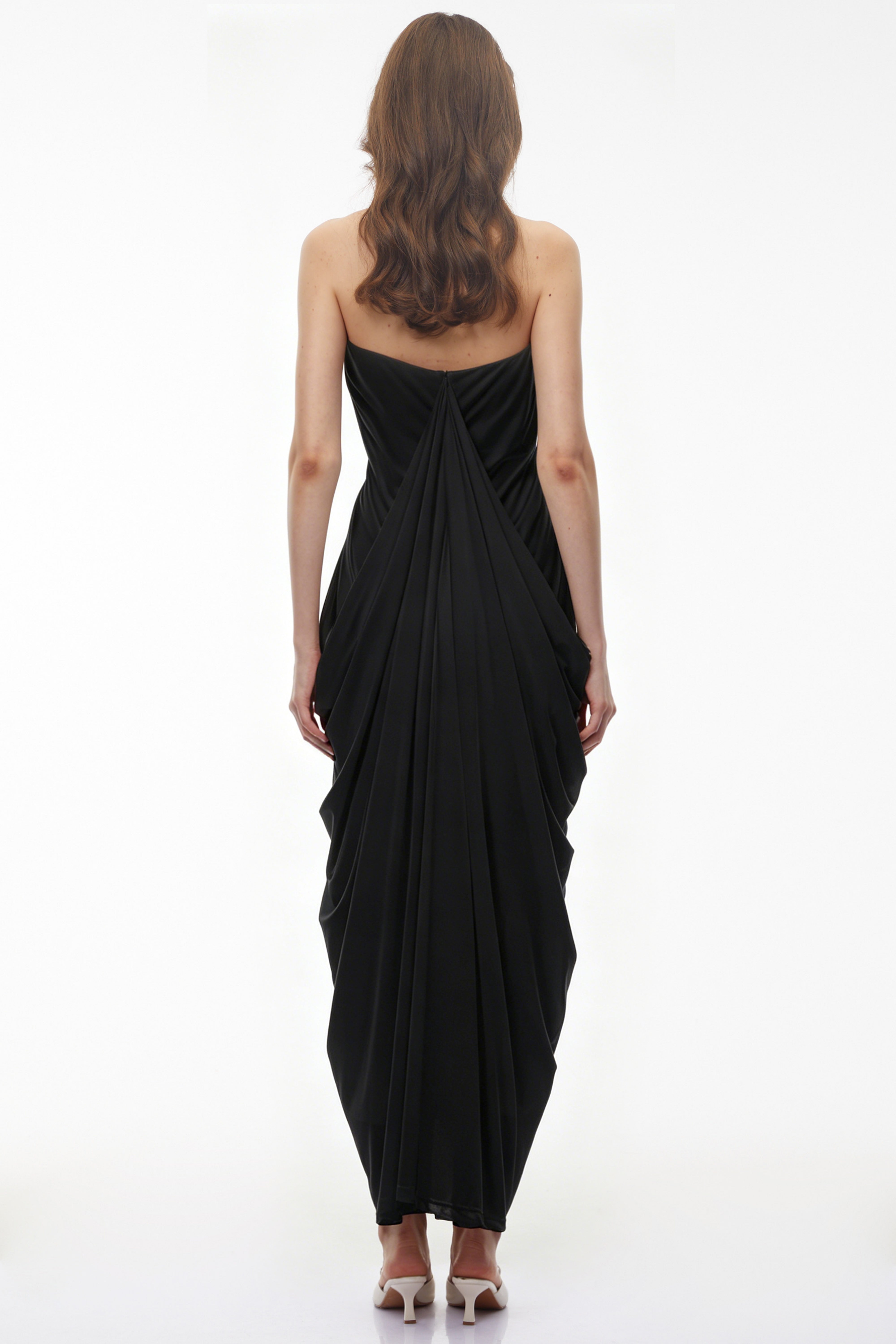 Ushas Black Halterneck Draped Maxi Dress