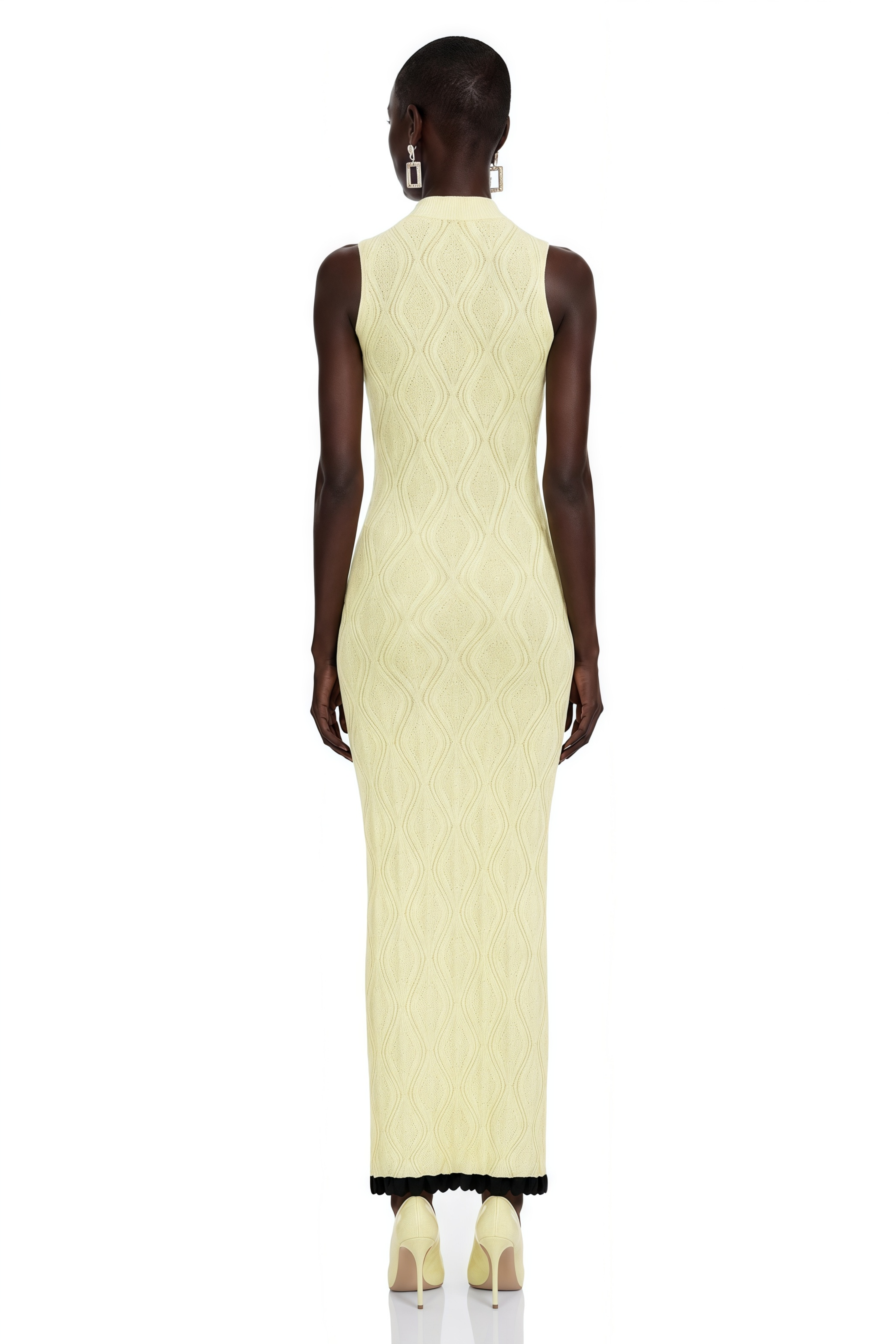 Vale Yellow U-Neck Maxi Dress with Lace Trim