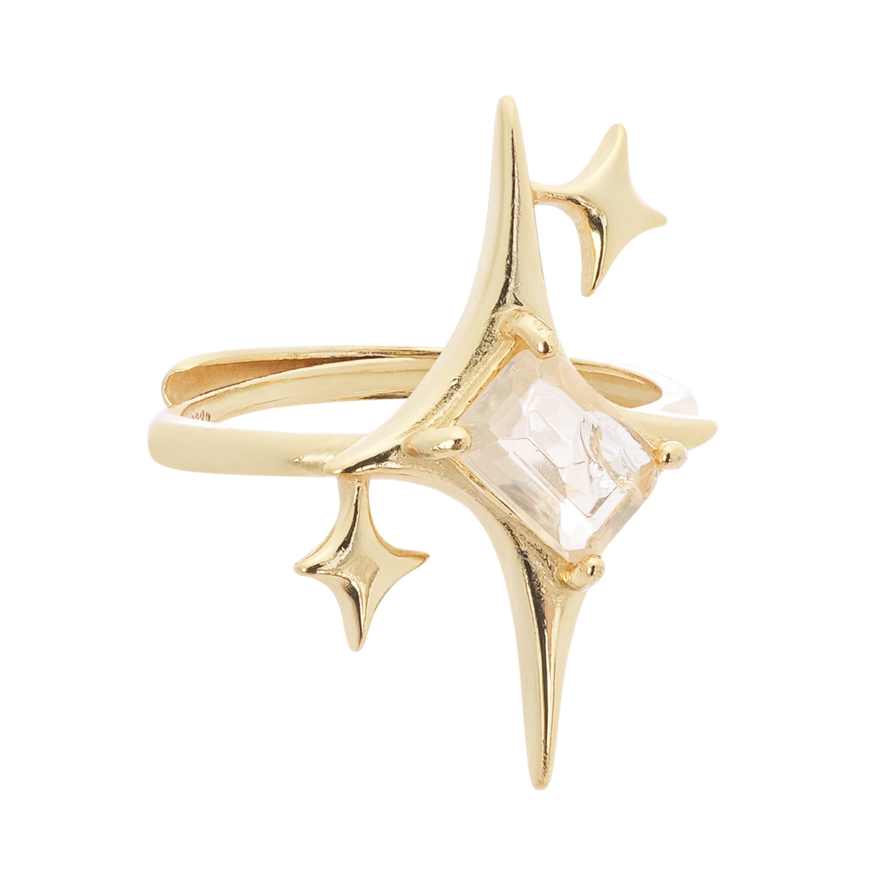 Valentina White Gemstone Star Sparkle Gold Tone Sterling Silver Ring