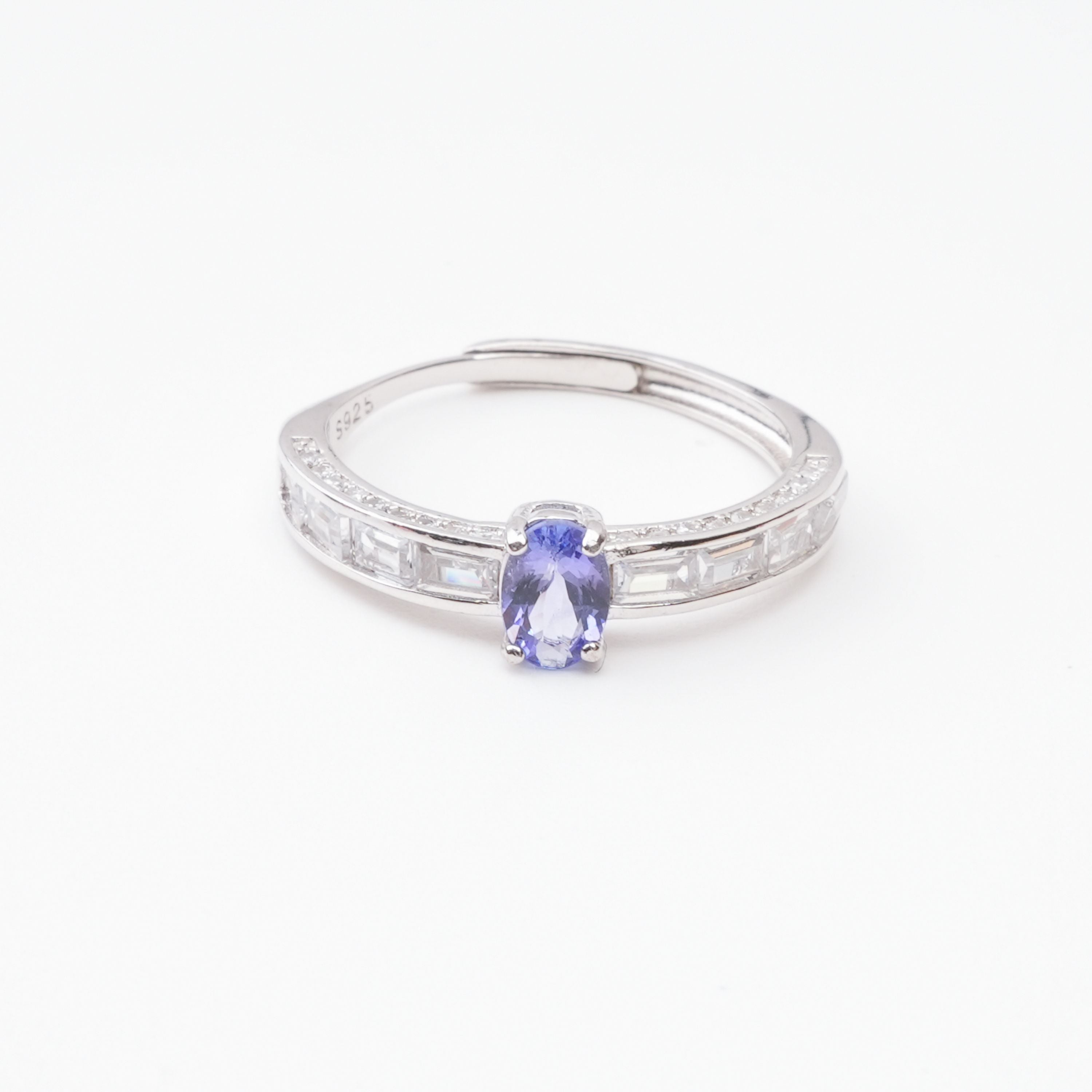 Valeria Sapphire Oval Cut Baguette Crystal Sterling Silver Ring