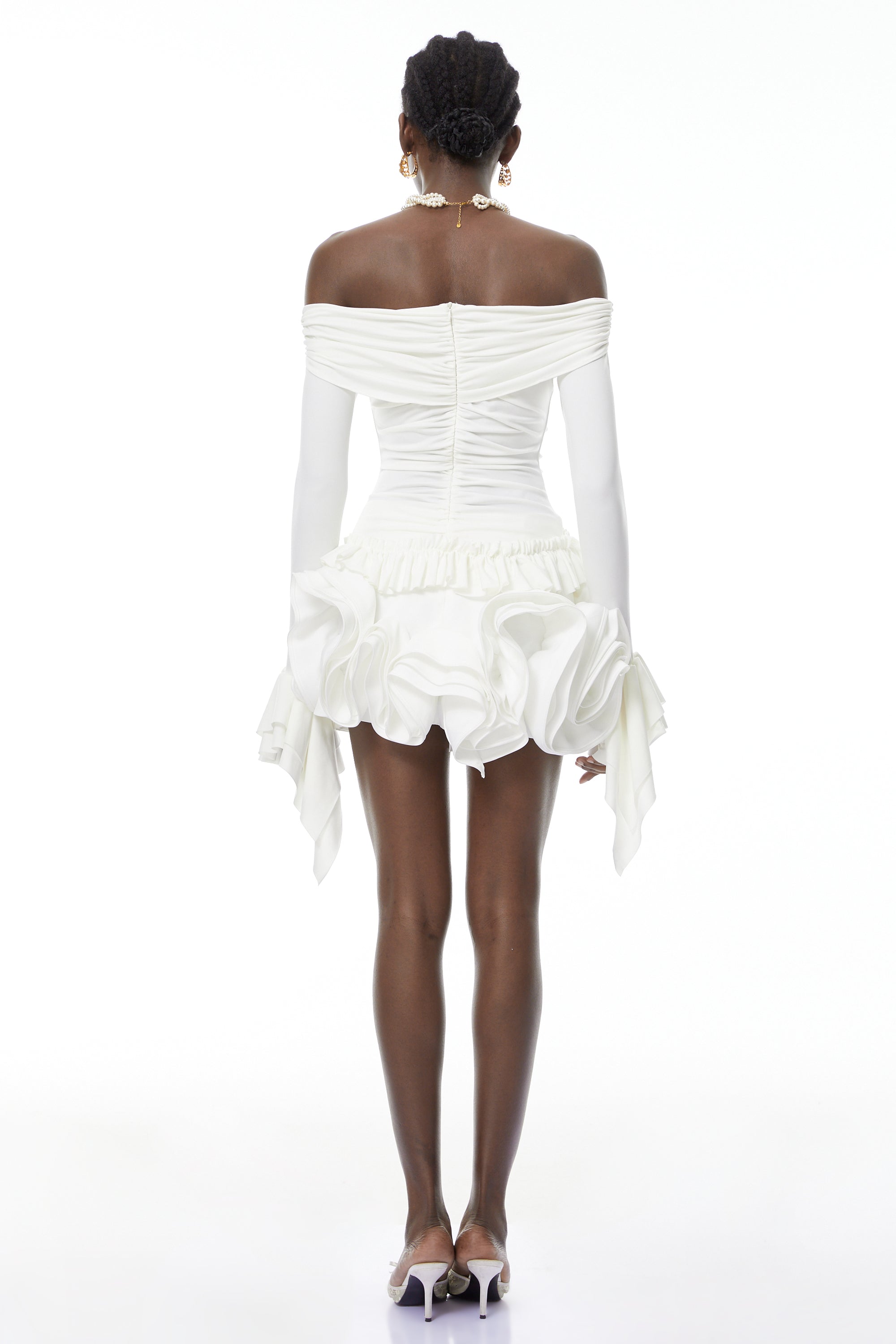 Vanessa White Blouse & Skirt Set with 3D Petals