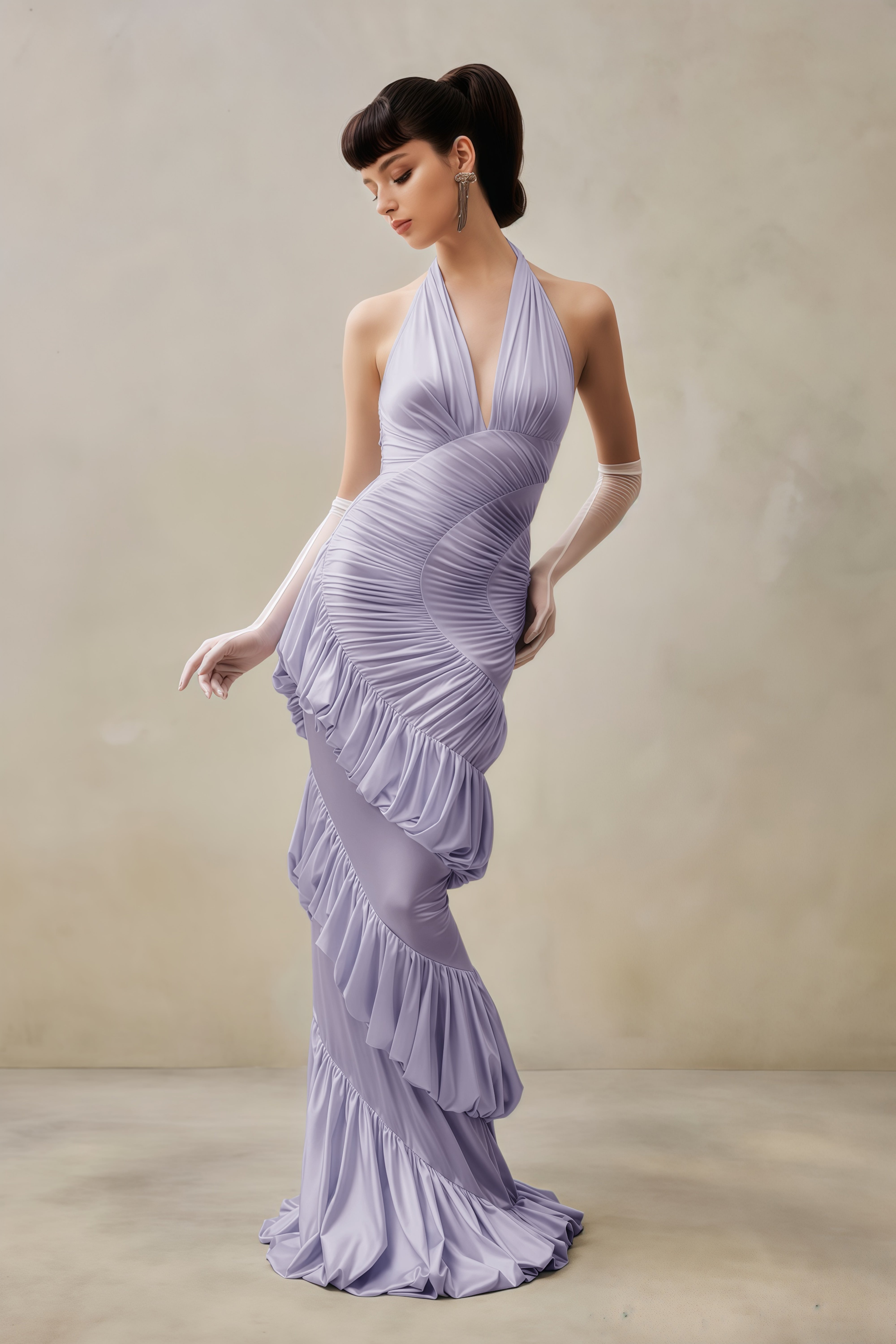 Vilhelmiina Purple Halterneck Shirred Maxi Dress