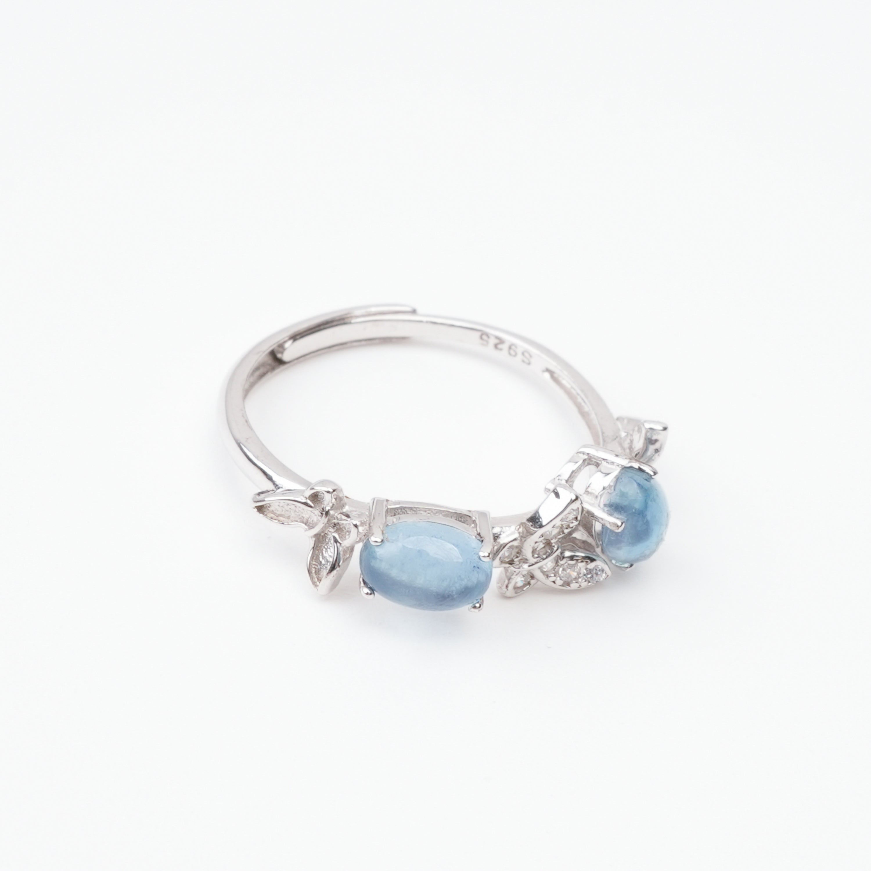 Vivienne Blue Aquamarine Cabochon Cut Cluster Sterling Silver Ring