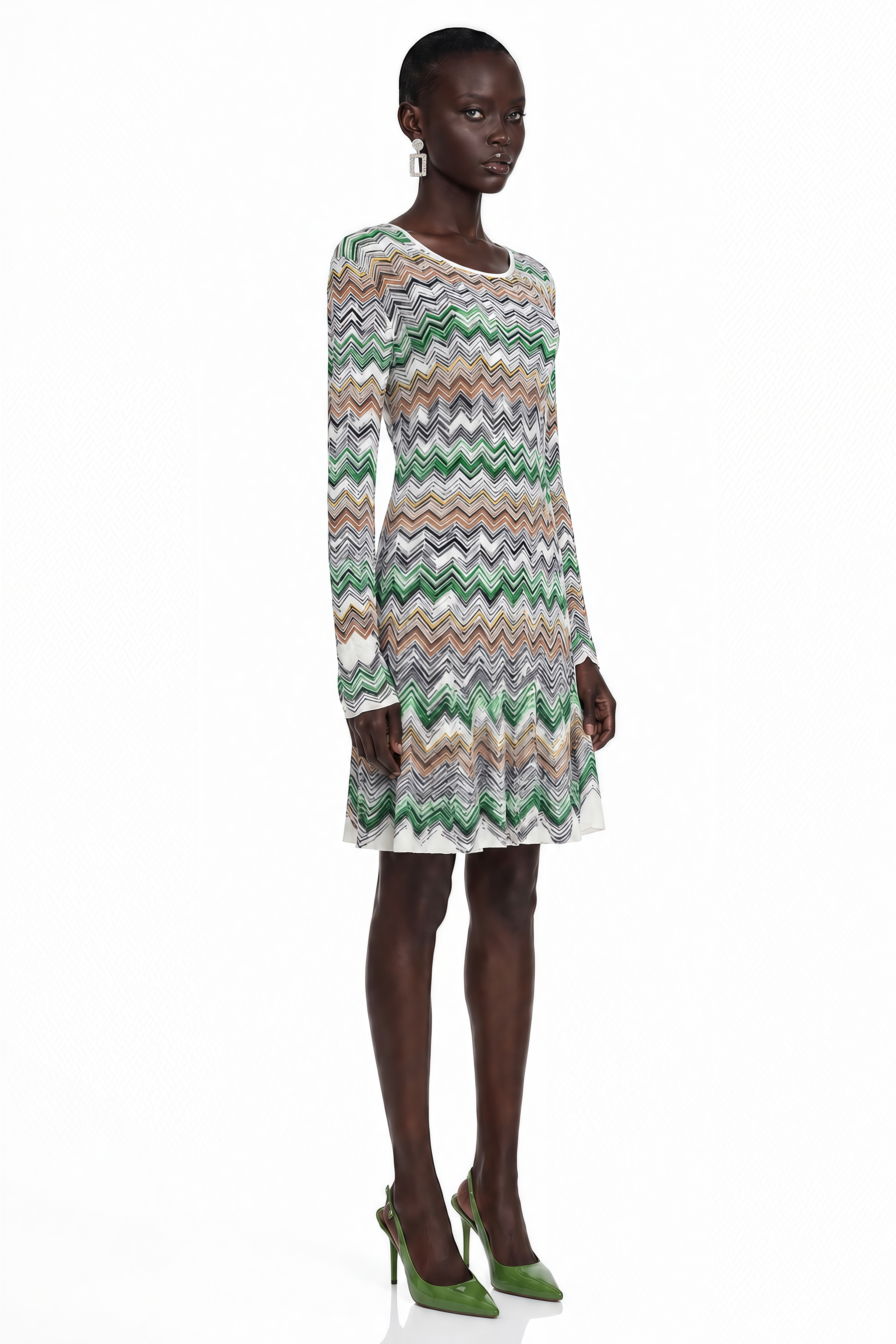 Robe mi-longue à manches longues Wendy Green à motif zigzag