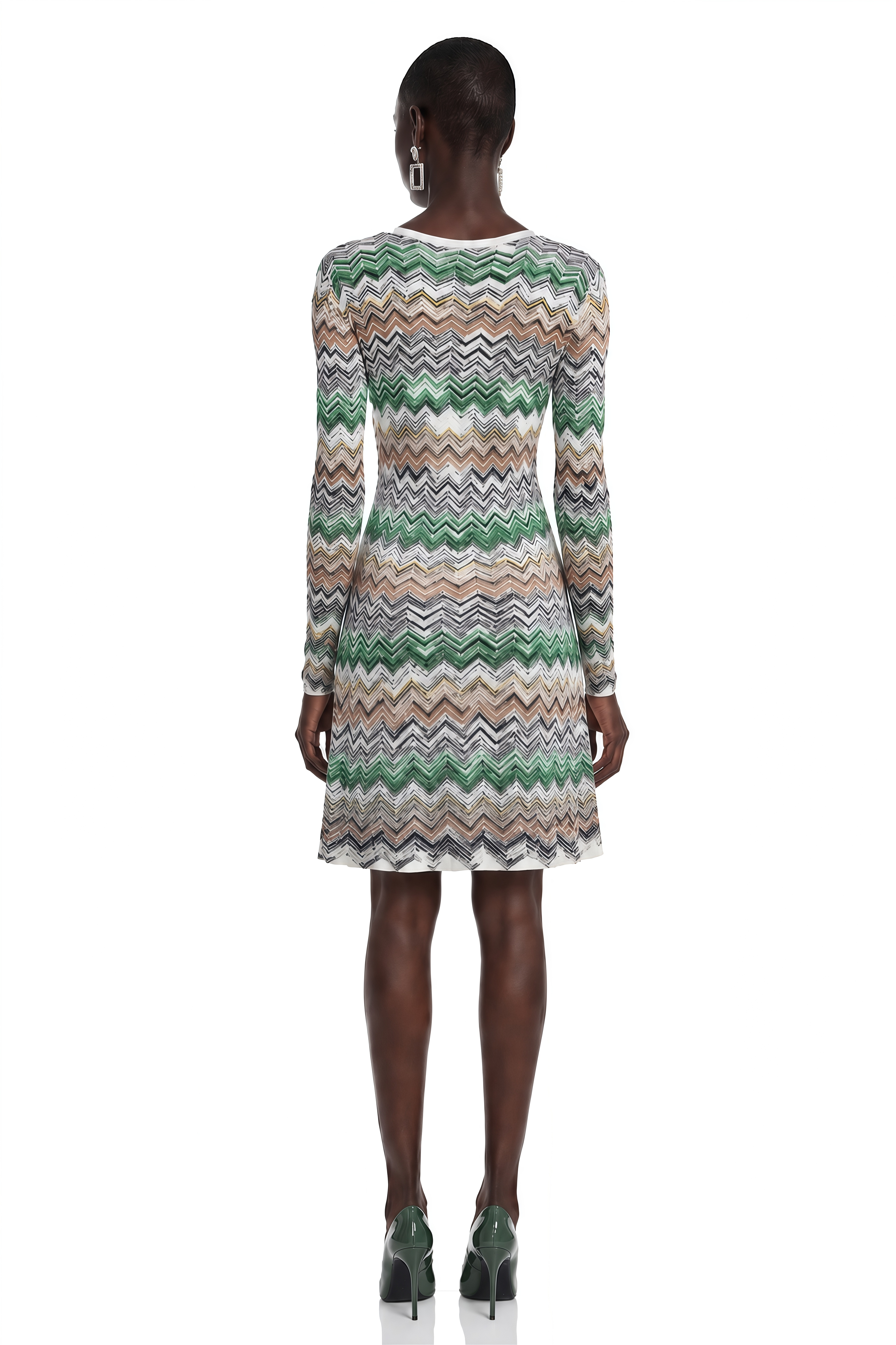 Robe mi-longue à manches longues Wendy Green à motif zigzag