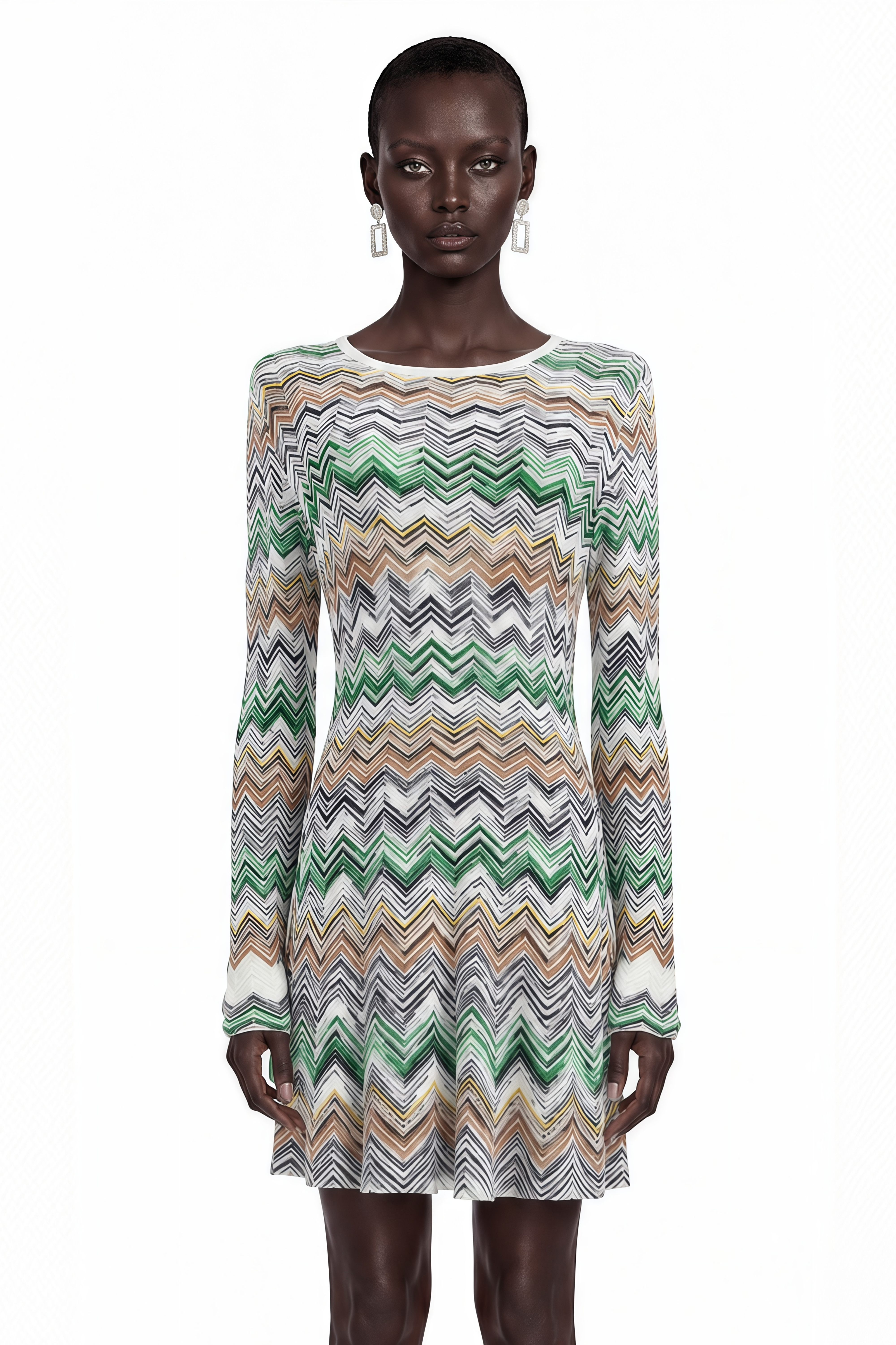 Robe mi-longue à manches longues Wendy Green à motif zigzag
