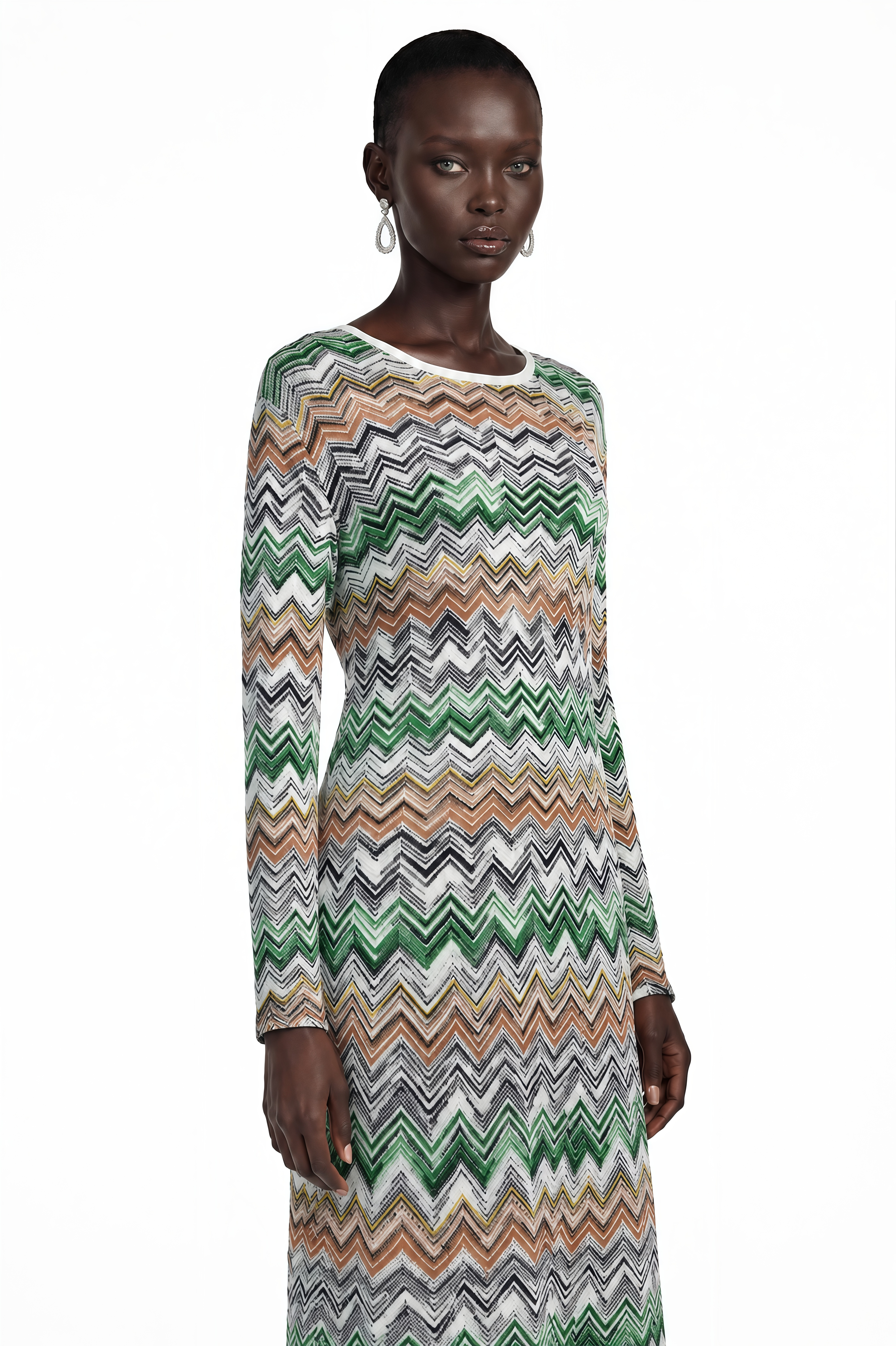 Robe mi-longue à manches longues Wendy Green à motif zigzag