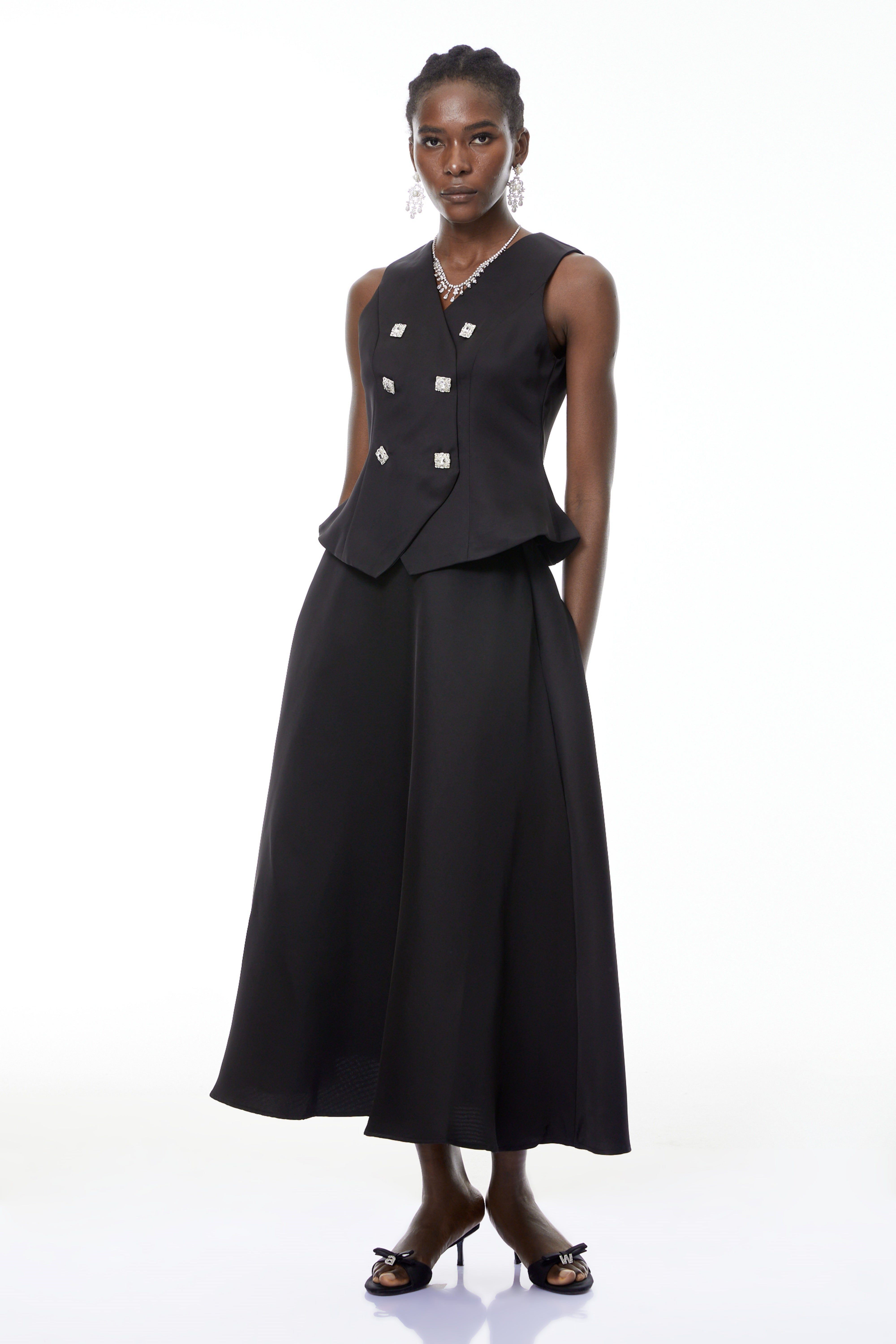 Wilhelmine Black Embellished Top & Skirt Set