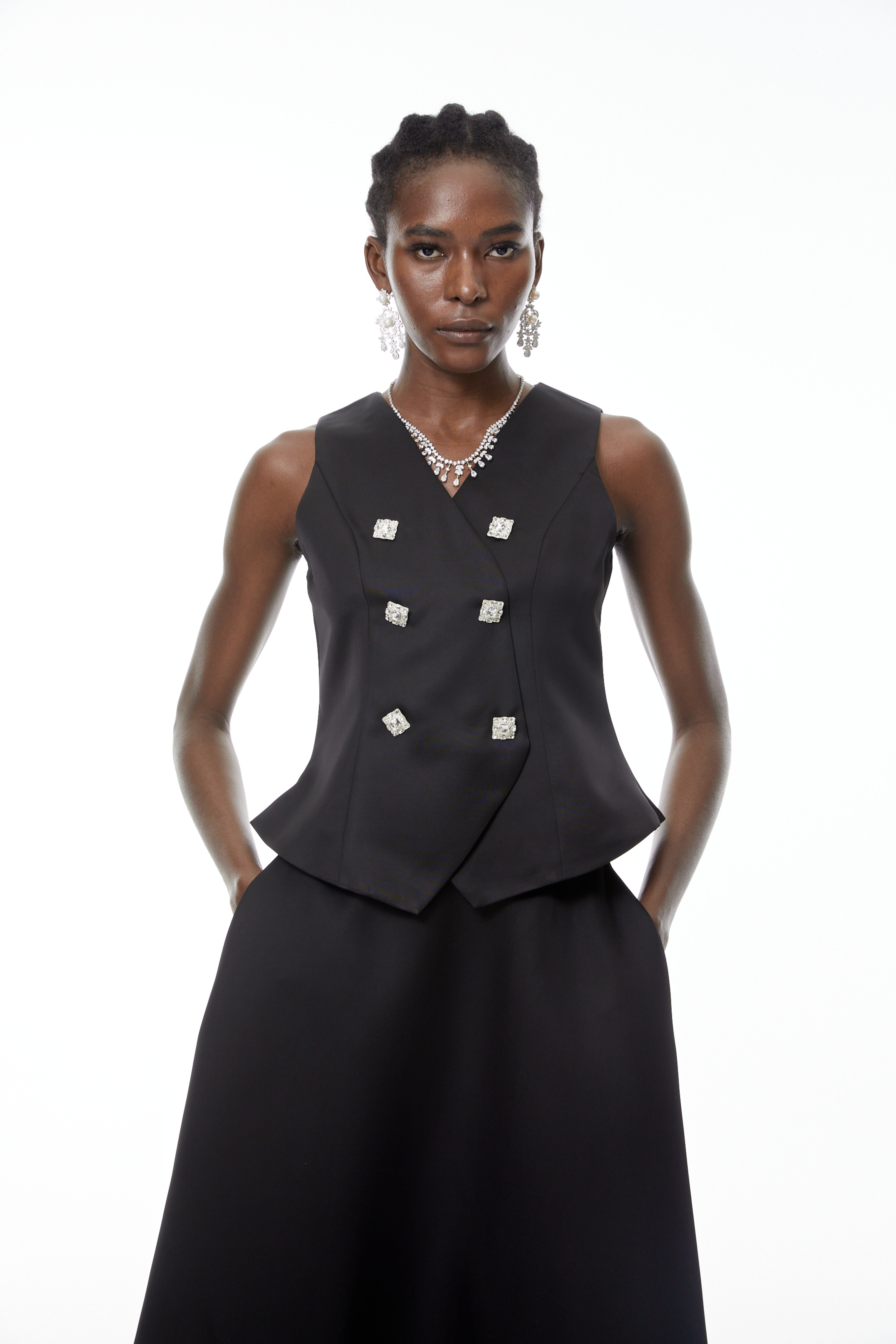 Wilhelmine Black Embellished Top & Skirt Set