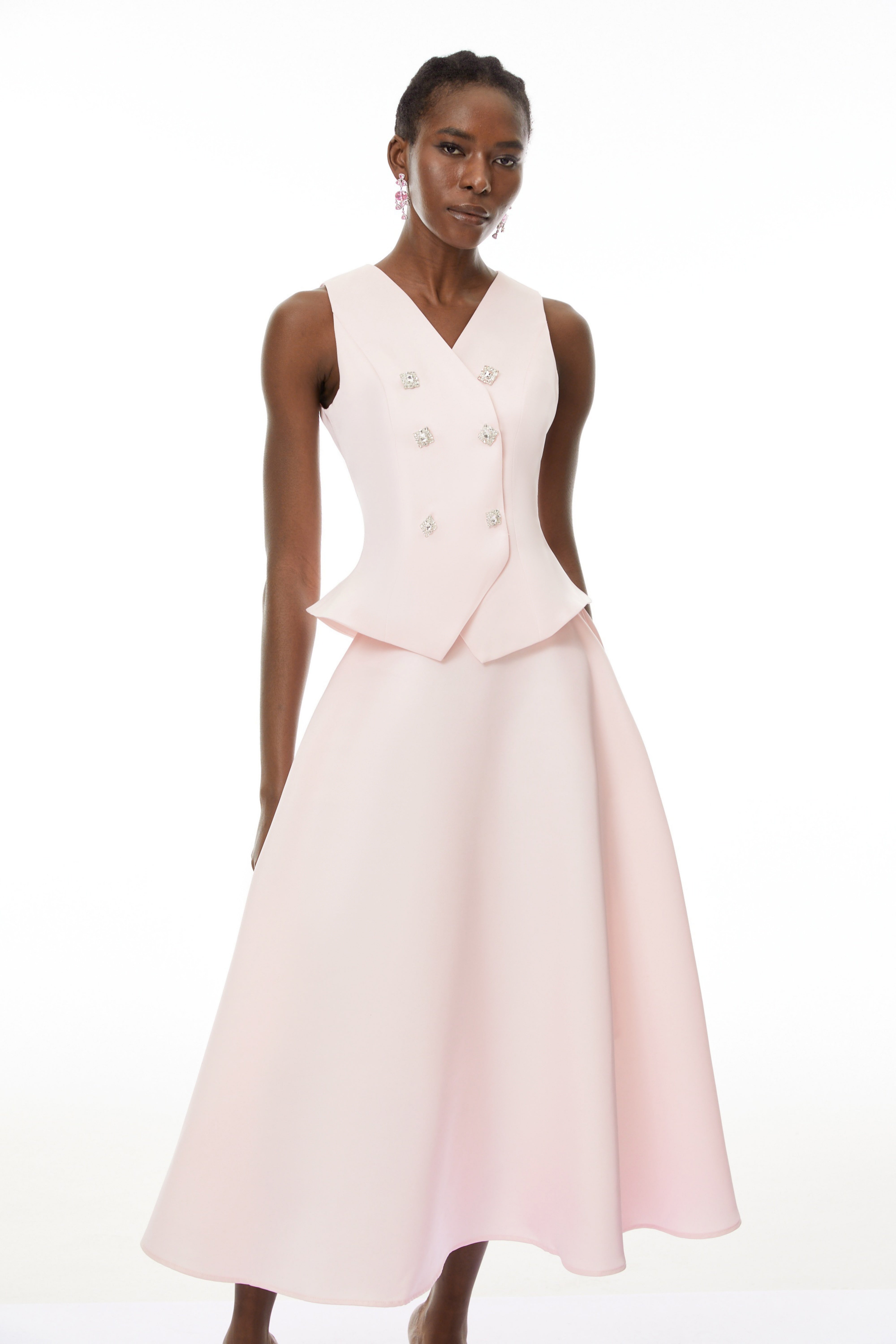 Wilhelmine Pink Embellished Top & Skirt Set