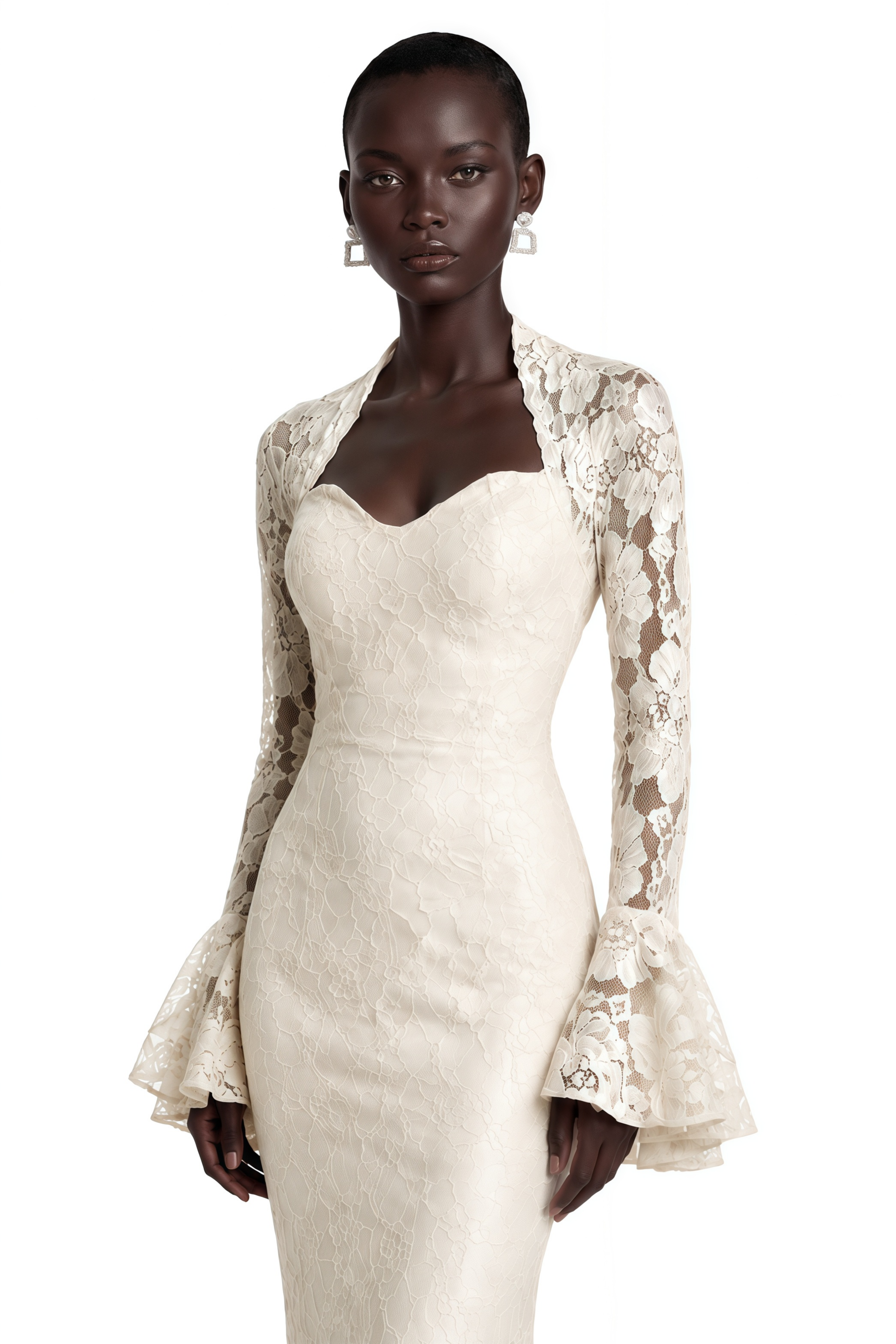 Winifred White Floral Lace Maxi Dress with Bell Sleeves