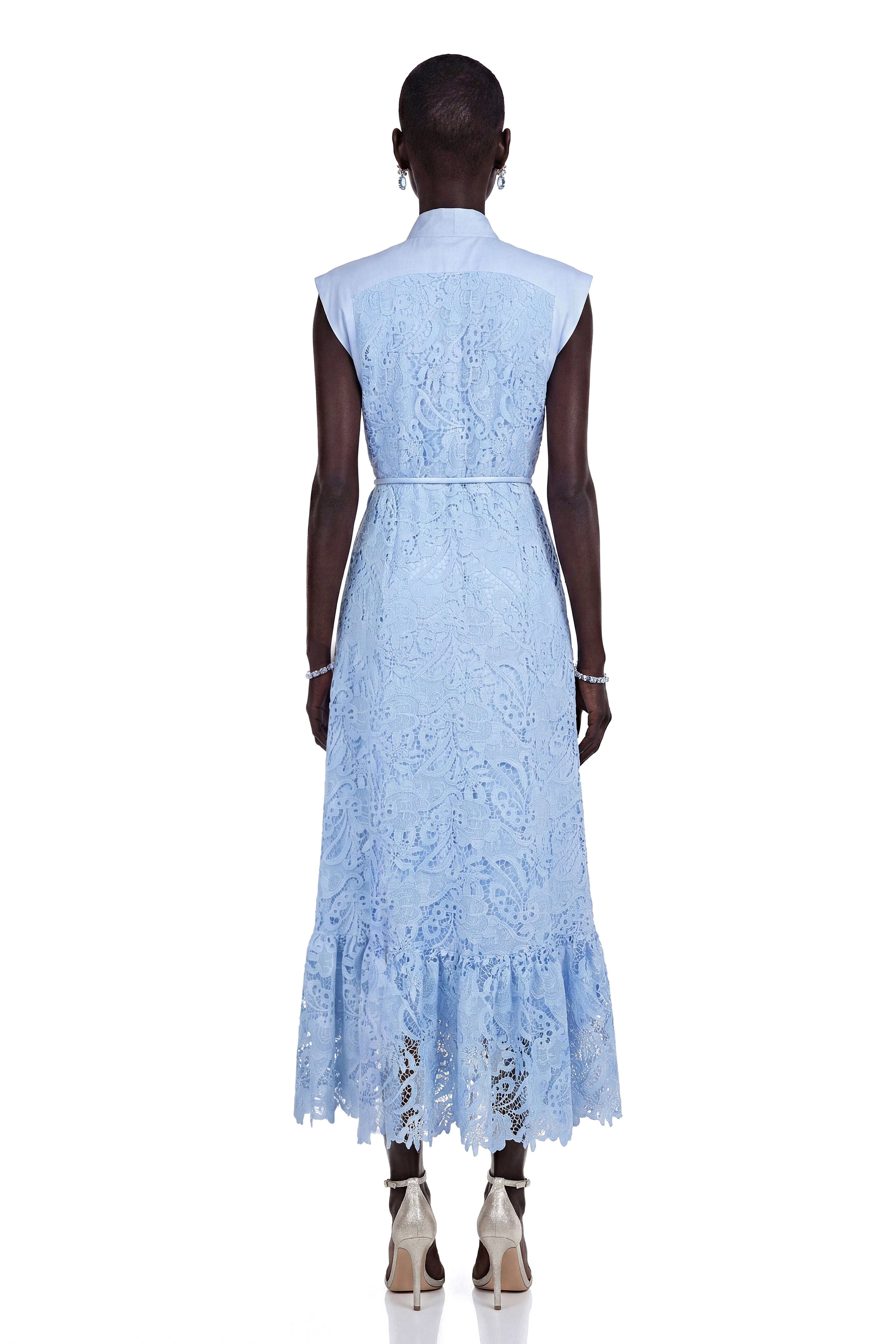 Xanthe Blue Floral Lace Sleeveless Maxi Dress