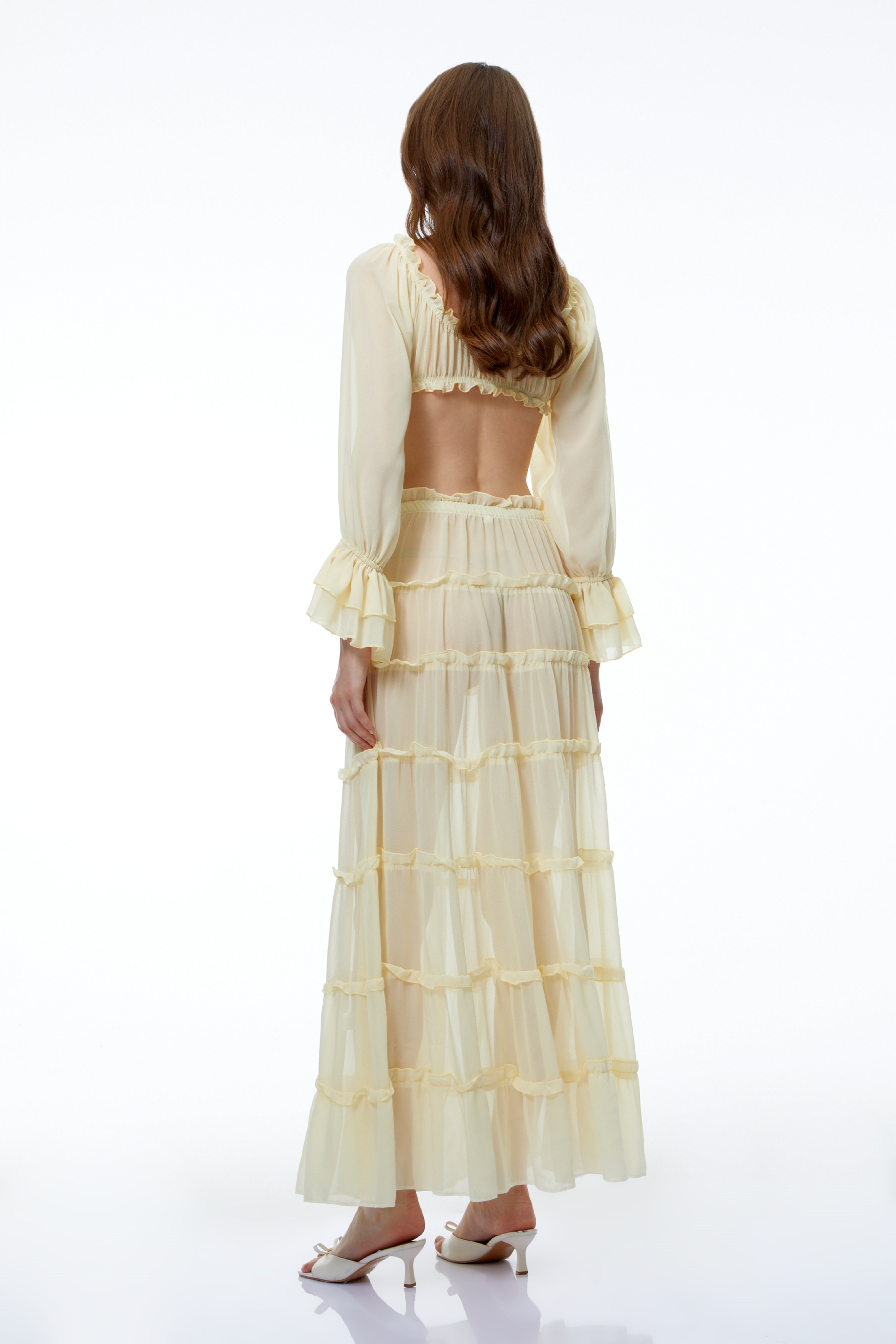 Xiwangmu Yellow Off Shoulder Blouse & Tiered Skirt Set