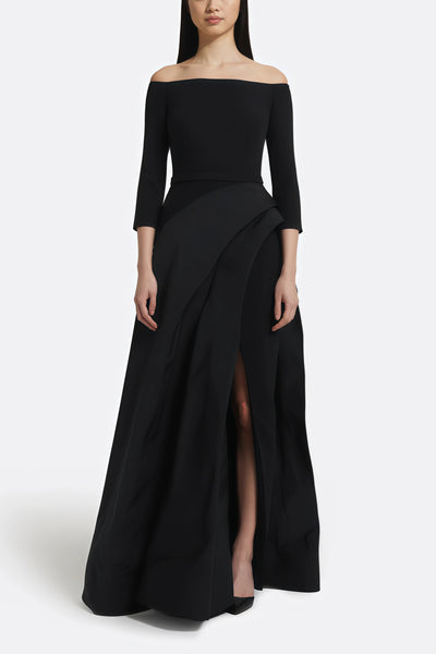 kaleigh off shoulder dress Yoliswa Black Off-Shoulder Maxi Dress with High Thigh Slit, M / Black