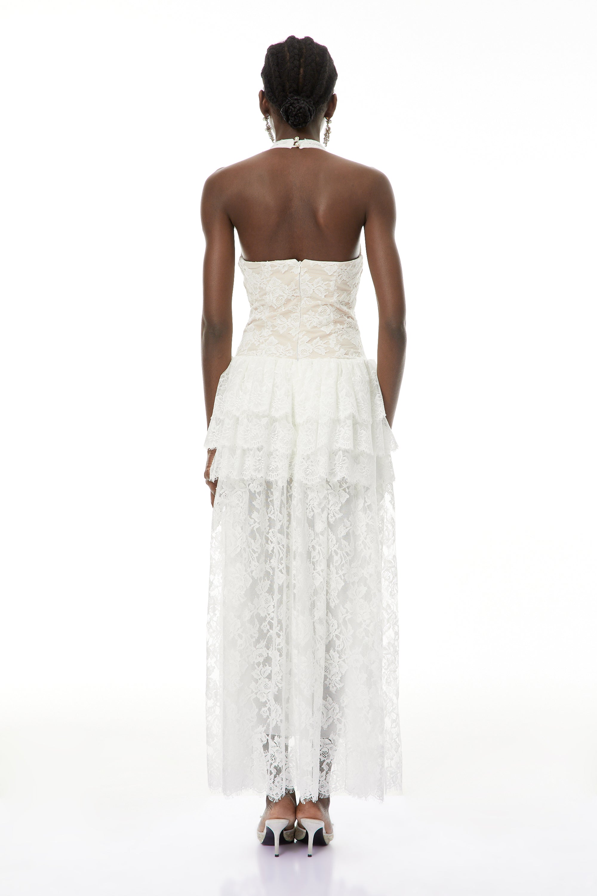 Yoliswa White Floral Appliqué Tiered Maxi Dress