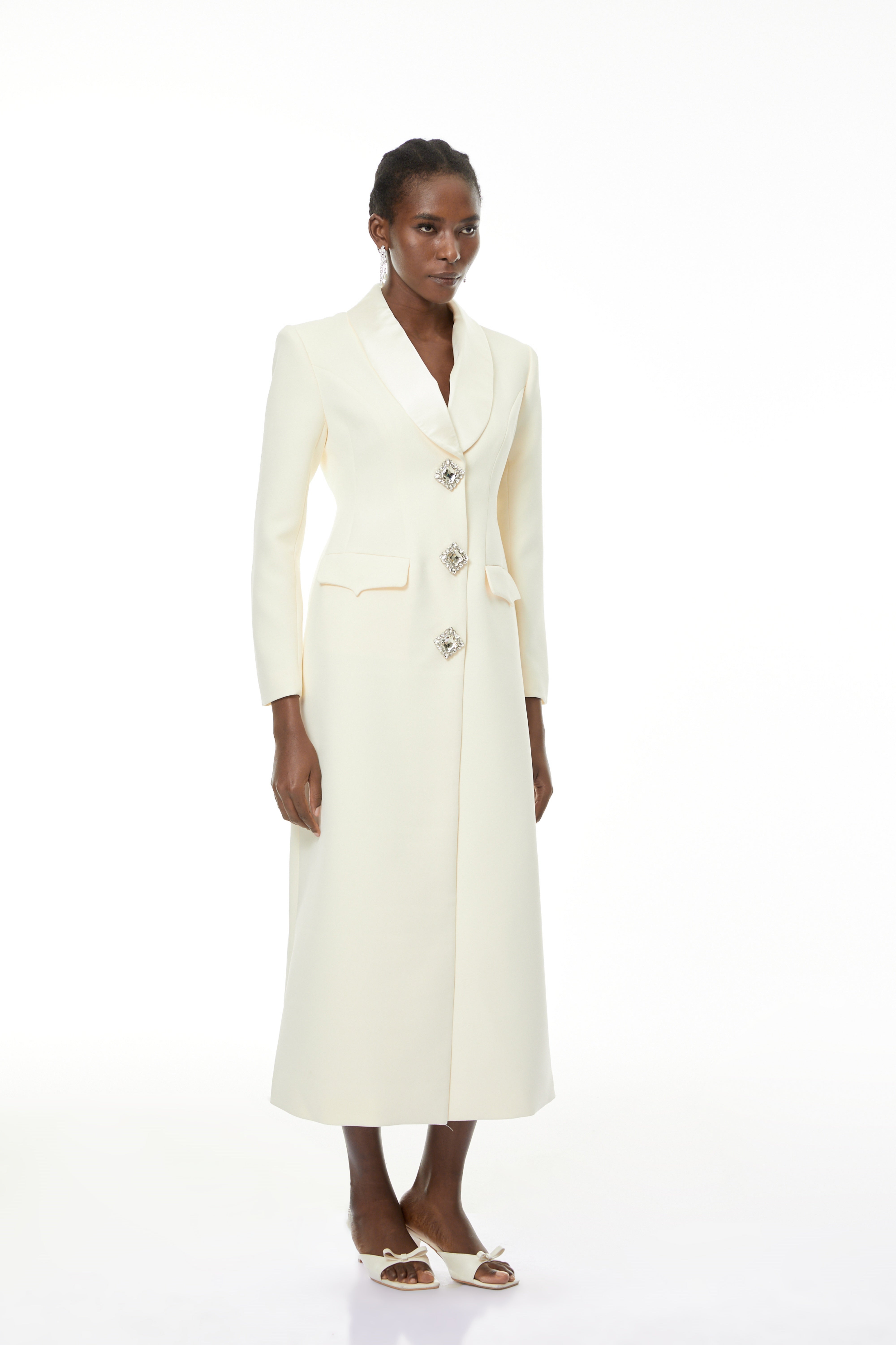 Yvonne Neutrals Crystal-buttoned Coat