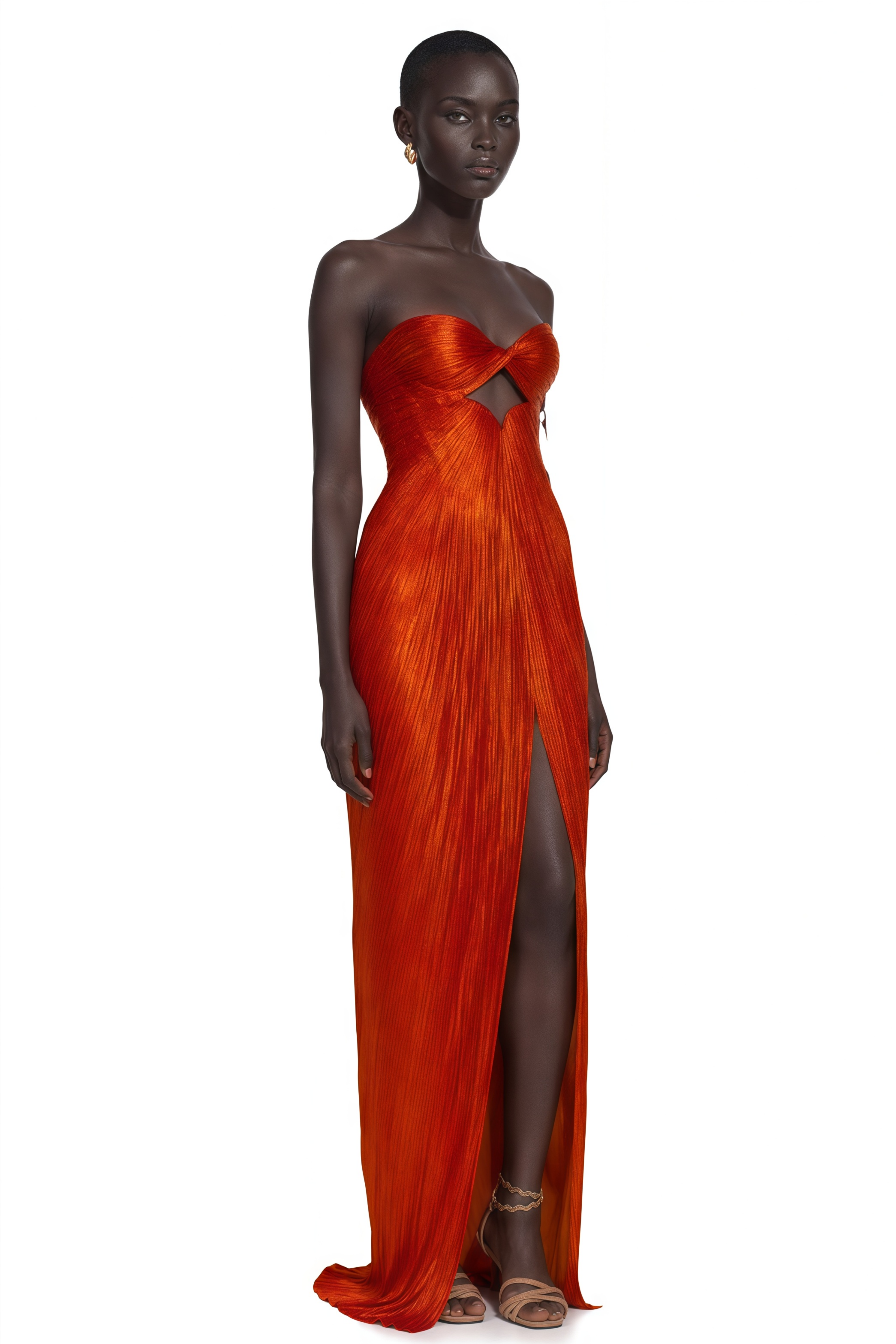 Zadie Red Ruched Maxi Dress with Twist Front