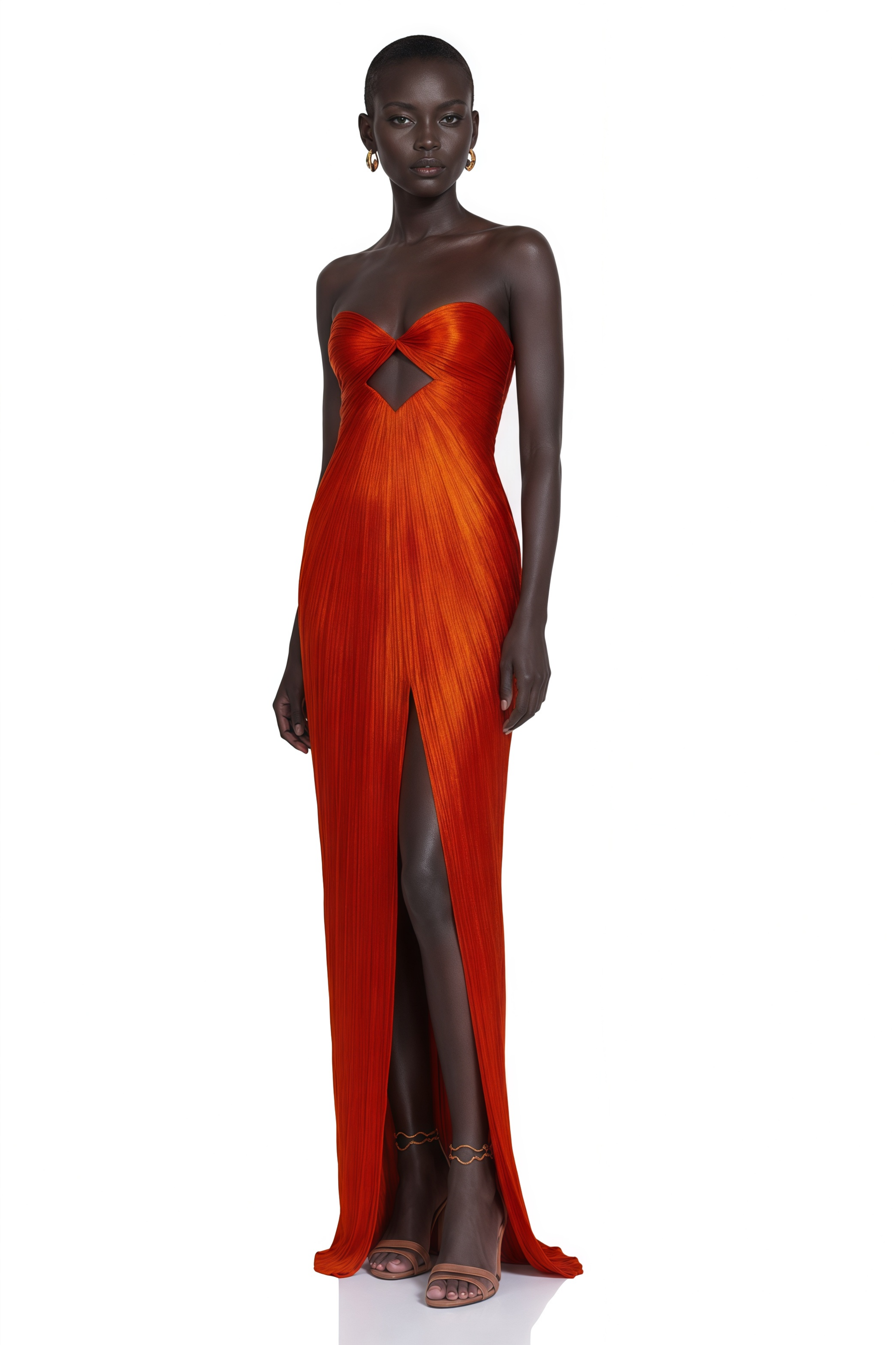 Zadie Red Ruched Maxi Dress with Twist Front