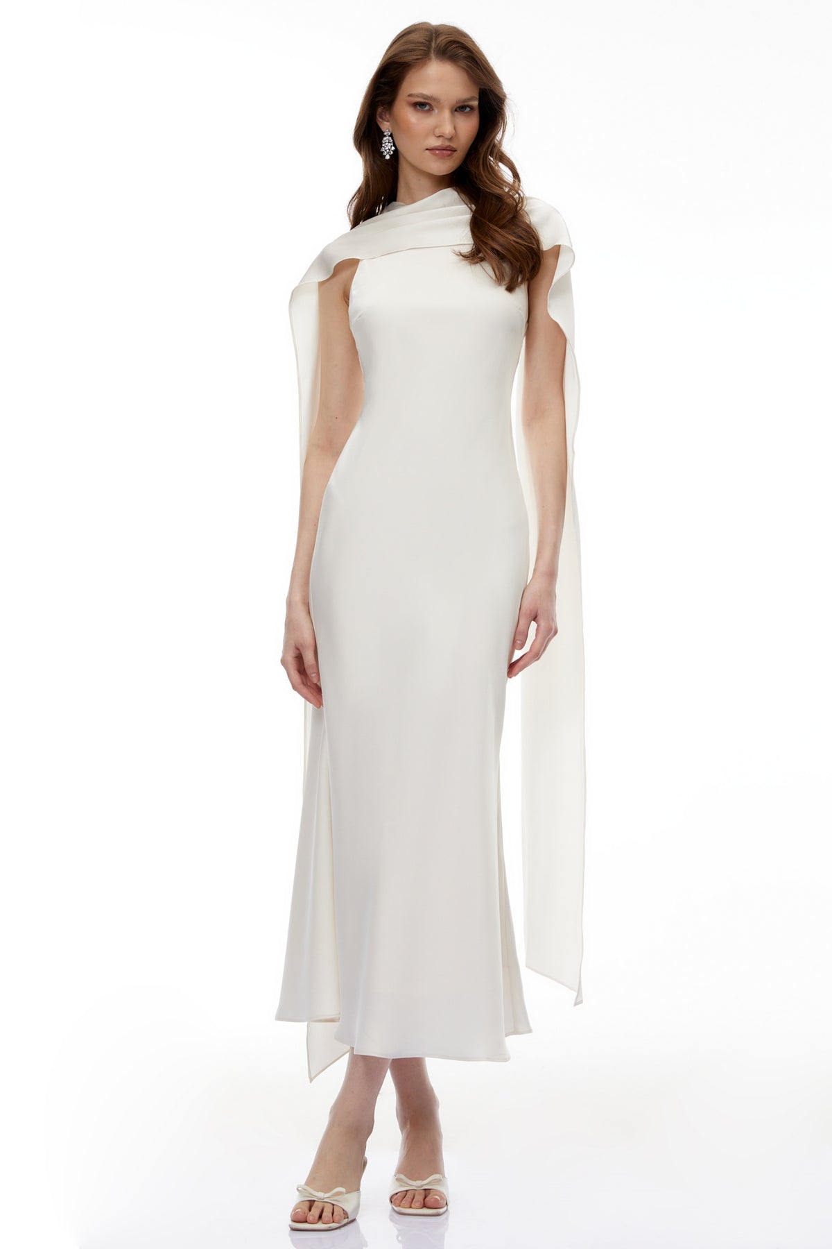 lauriell white wrap front crepe midi dress Zarrin Cream White Foldover Midi Dress, S / White