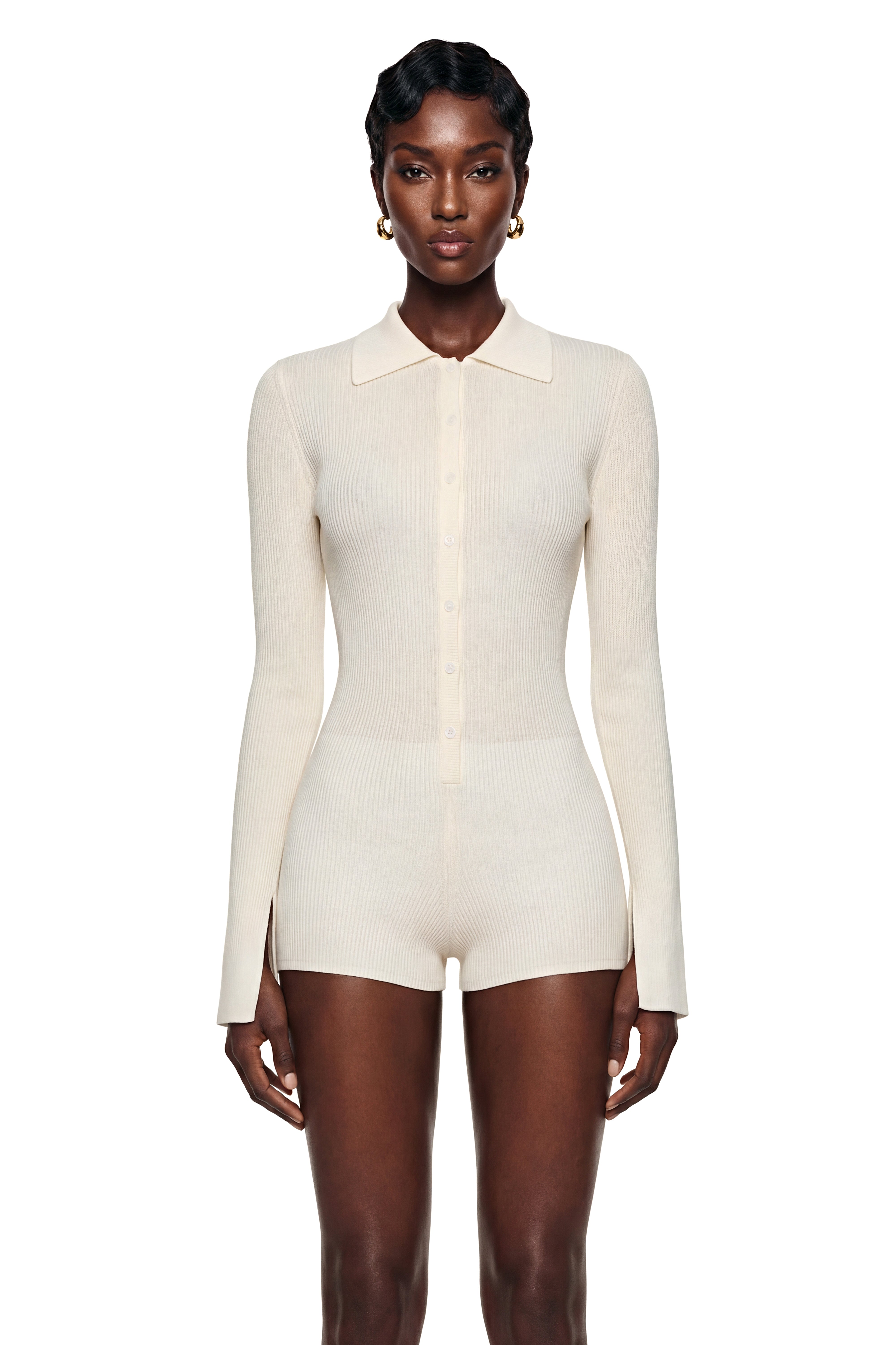 Zélie White Semi-Sheer Knit Playsuit