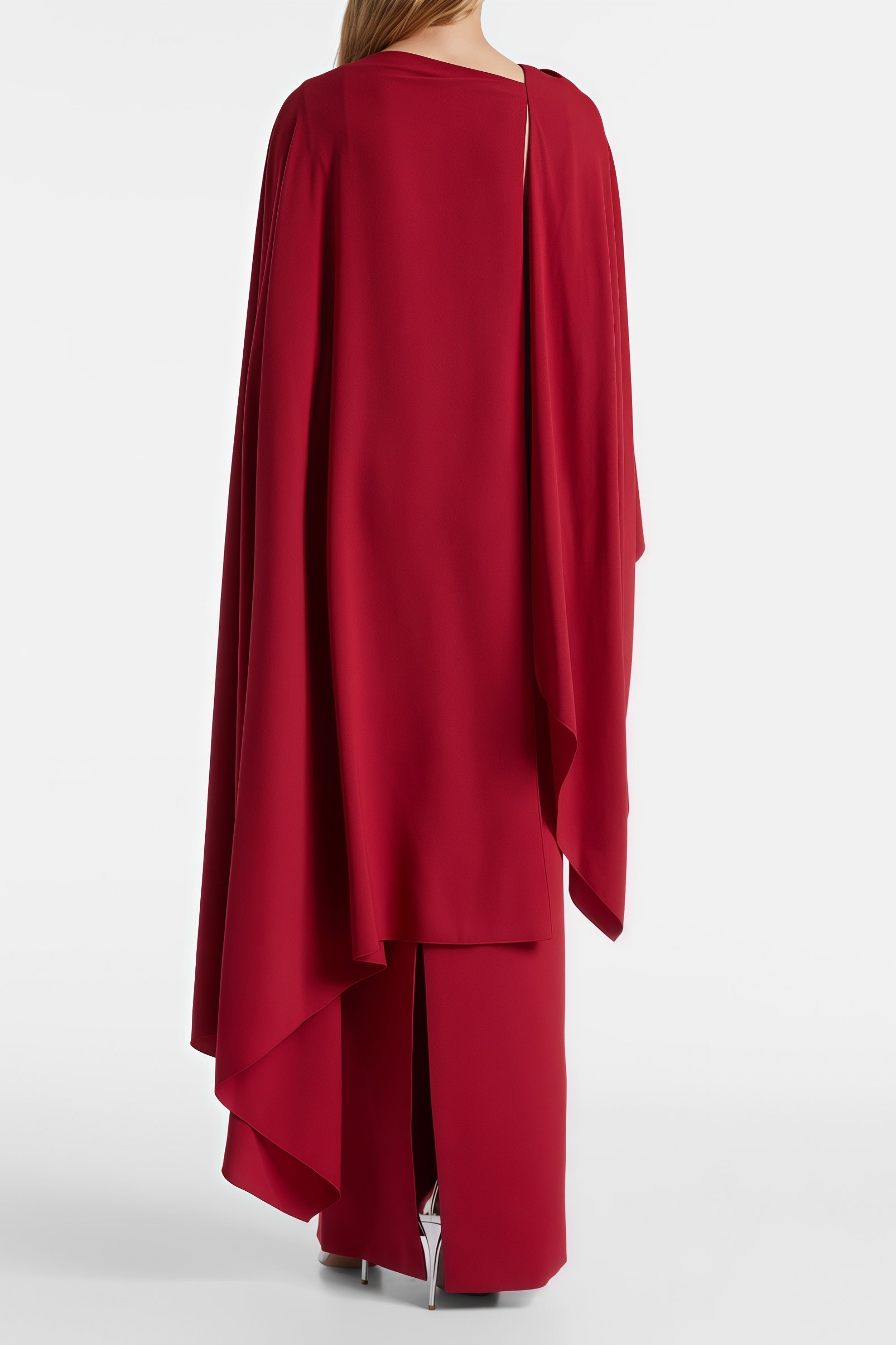 Zinhle Red Draped Cape Maxi Dress