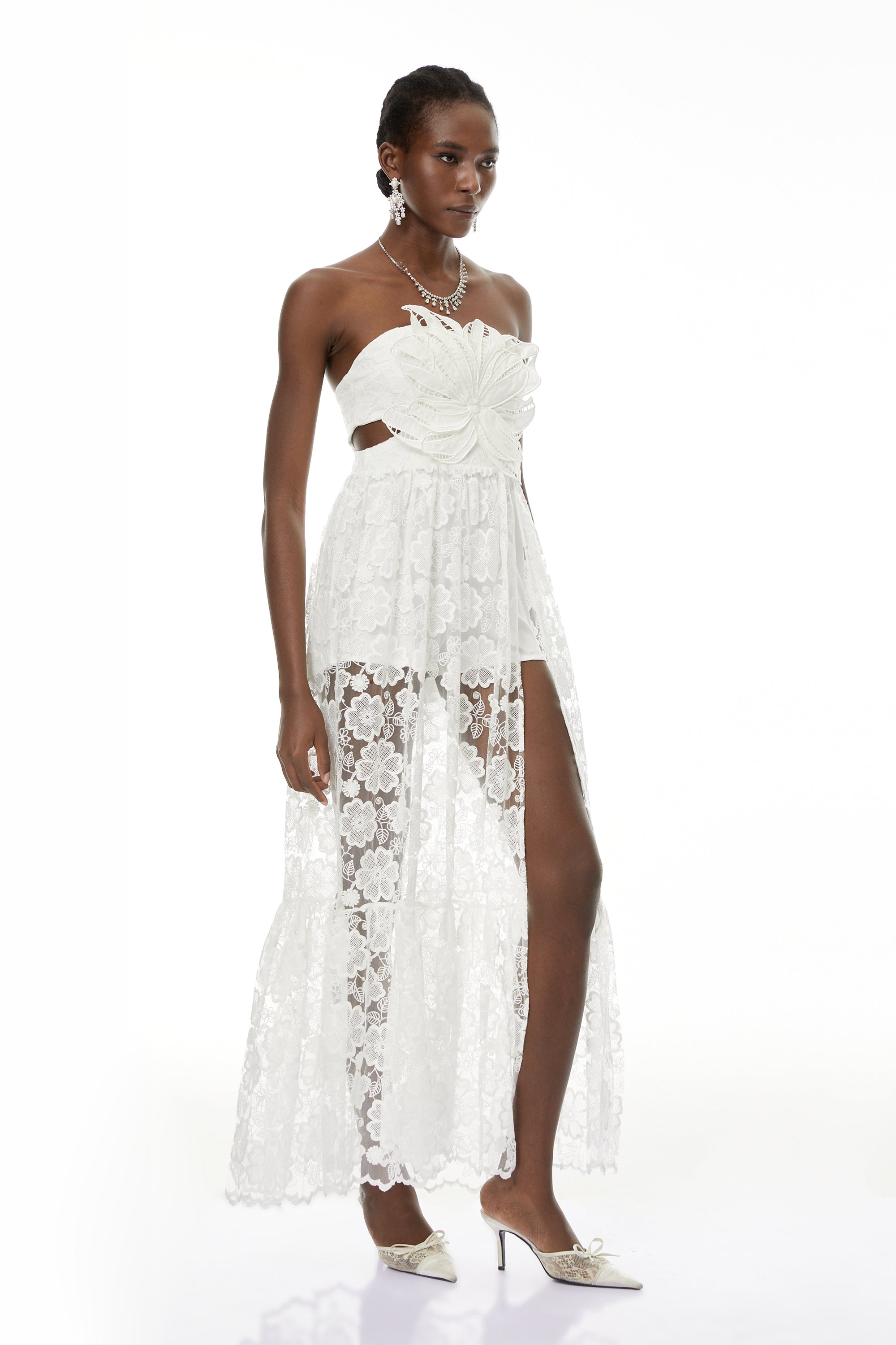 Zinhle White Cut-Out Floral Lace Maxi Dress