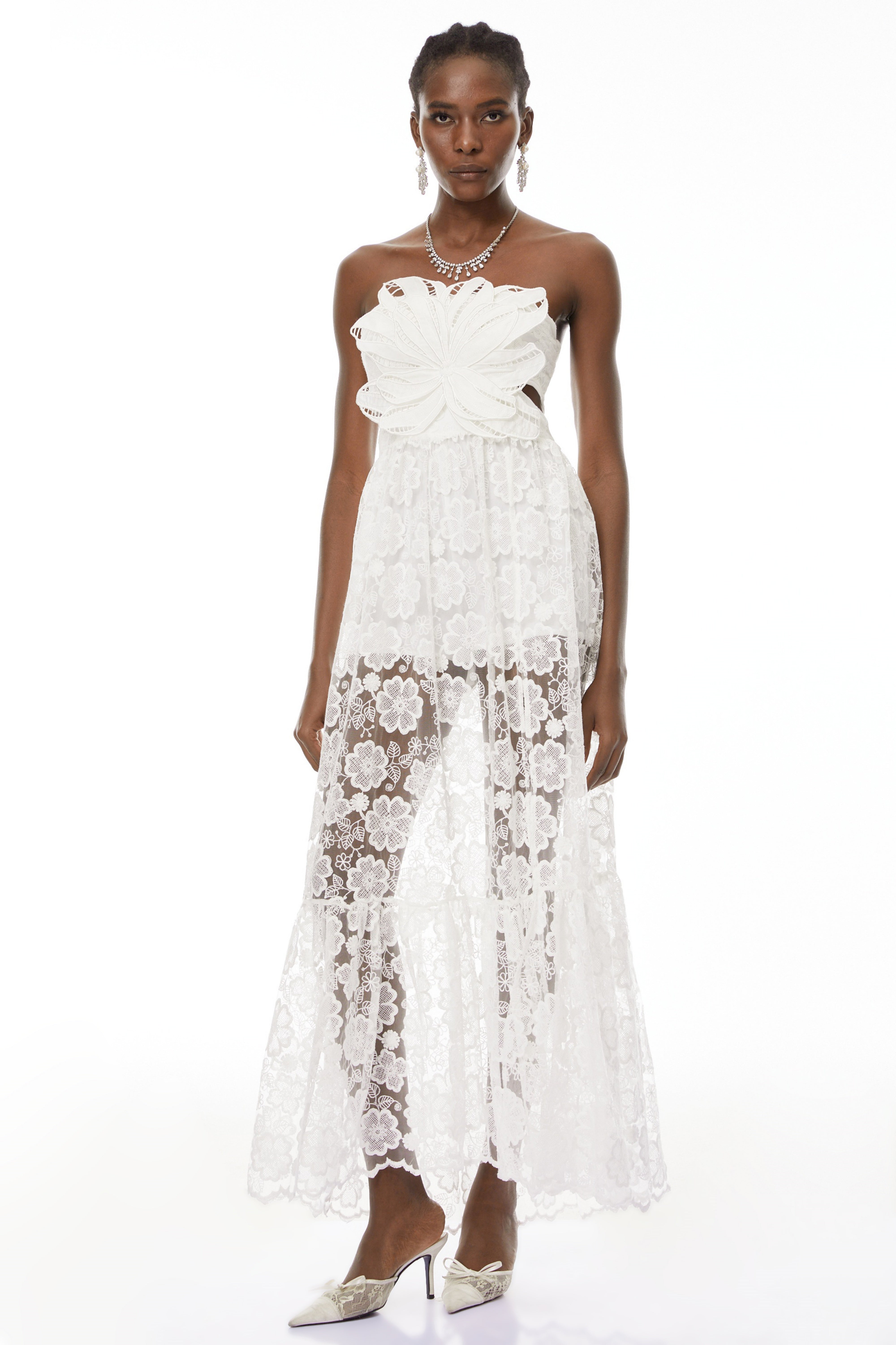 Zinhle White Cut-Out Floral Lace Maxi Dress