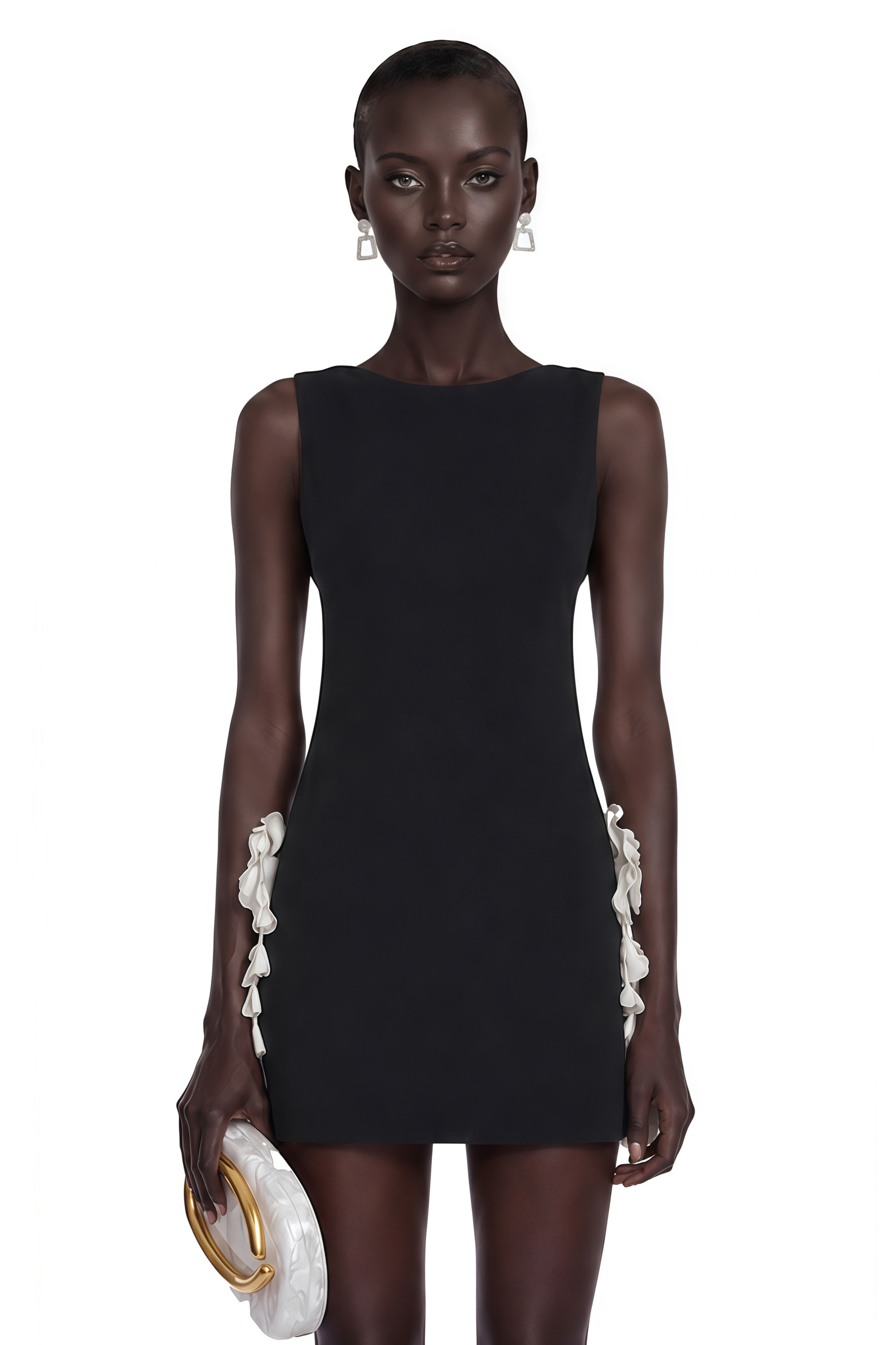 Zinnia Black Cut-Out Mini Dress with 3D Petals