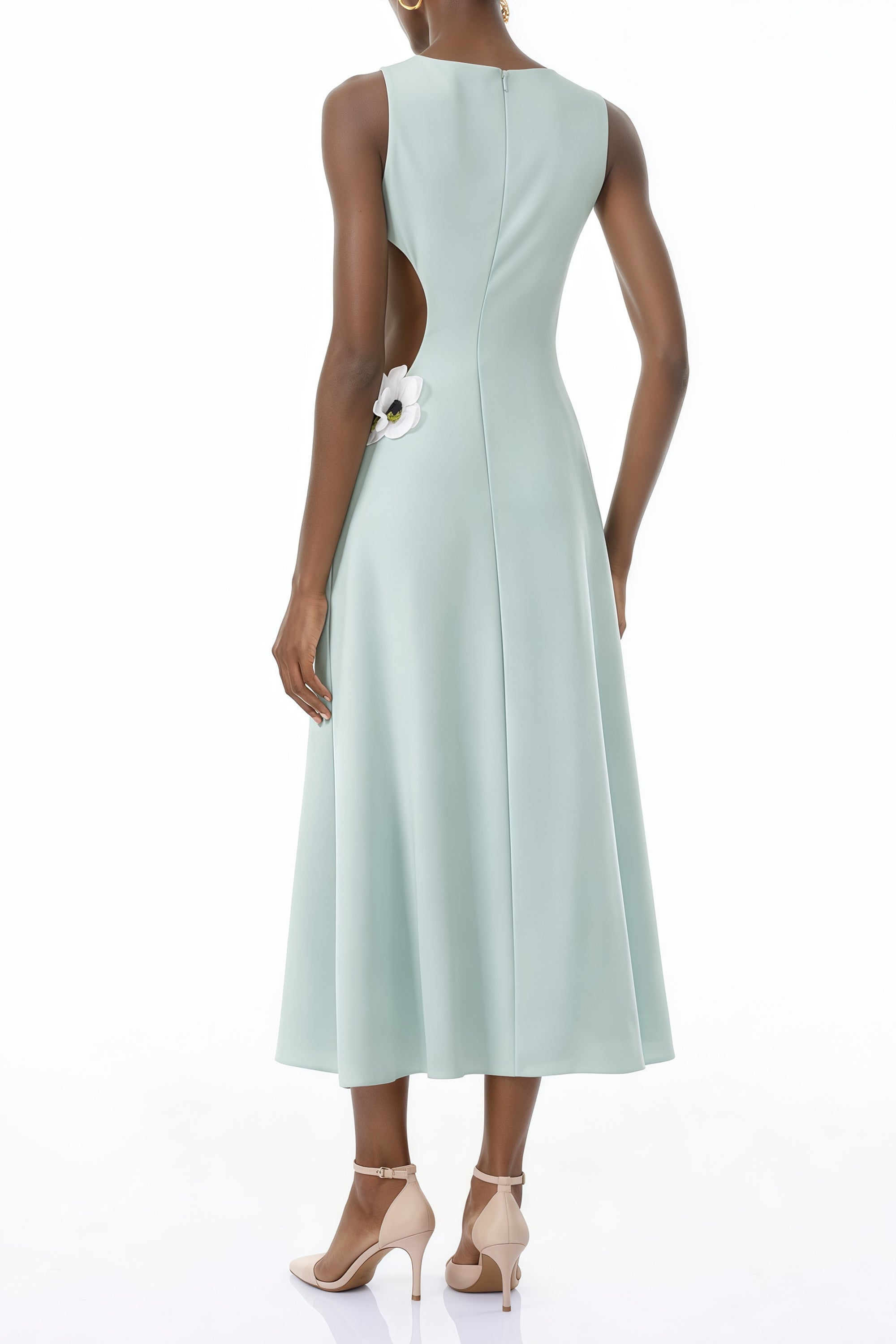 Zinnia Green Cut-Out Maxi Dress with 3D Petals