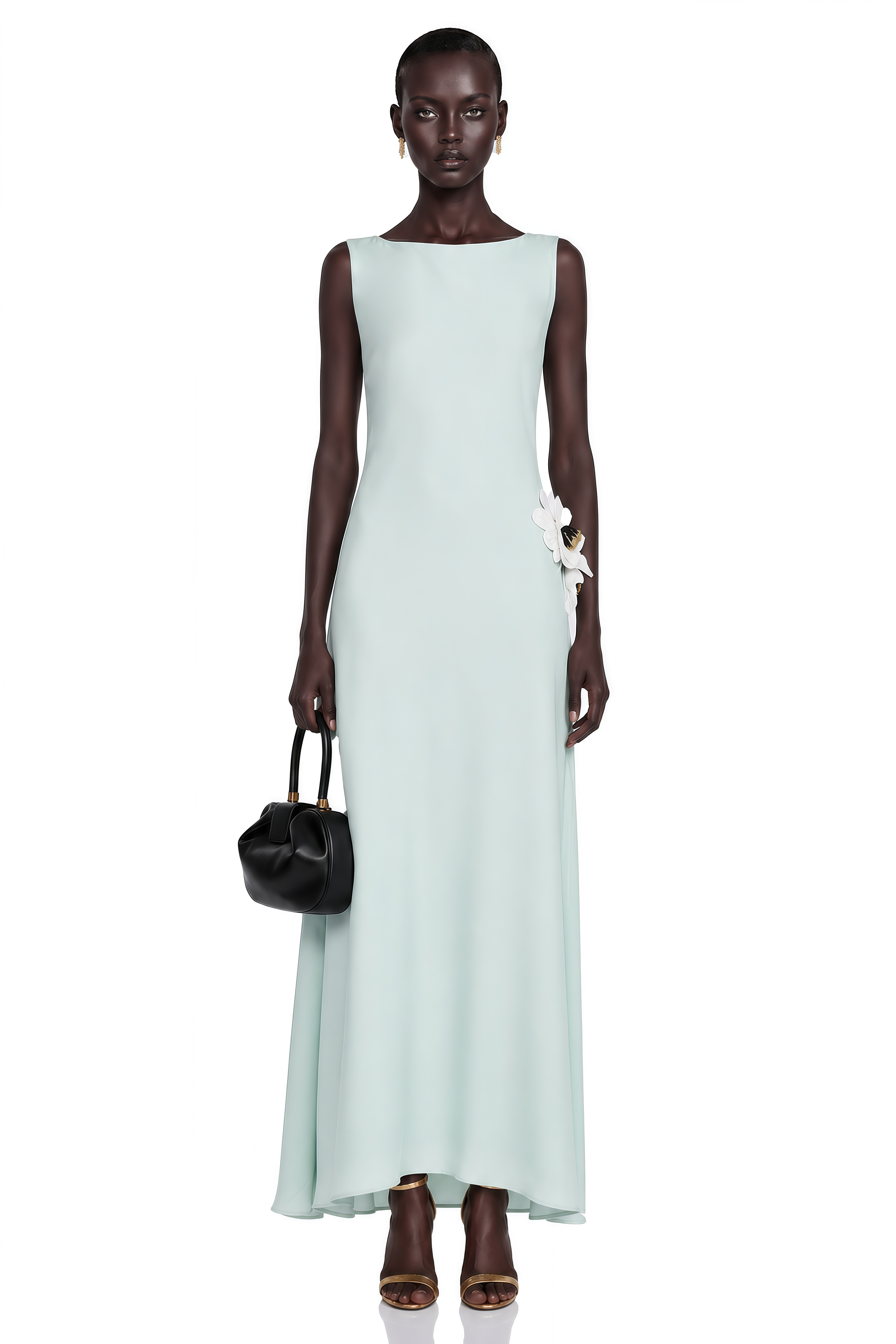 Robe longue verte à découpes Zinnia avec pétales en 3D