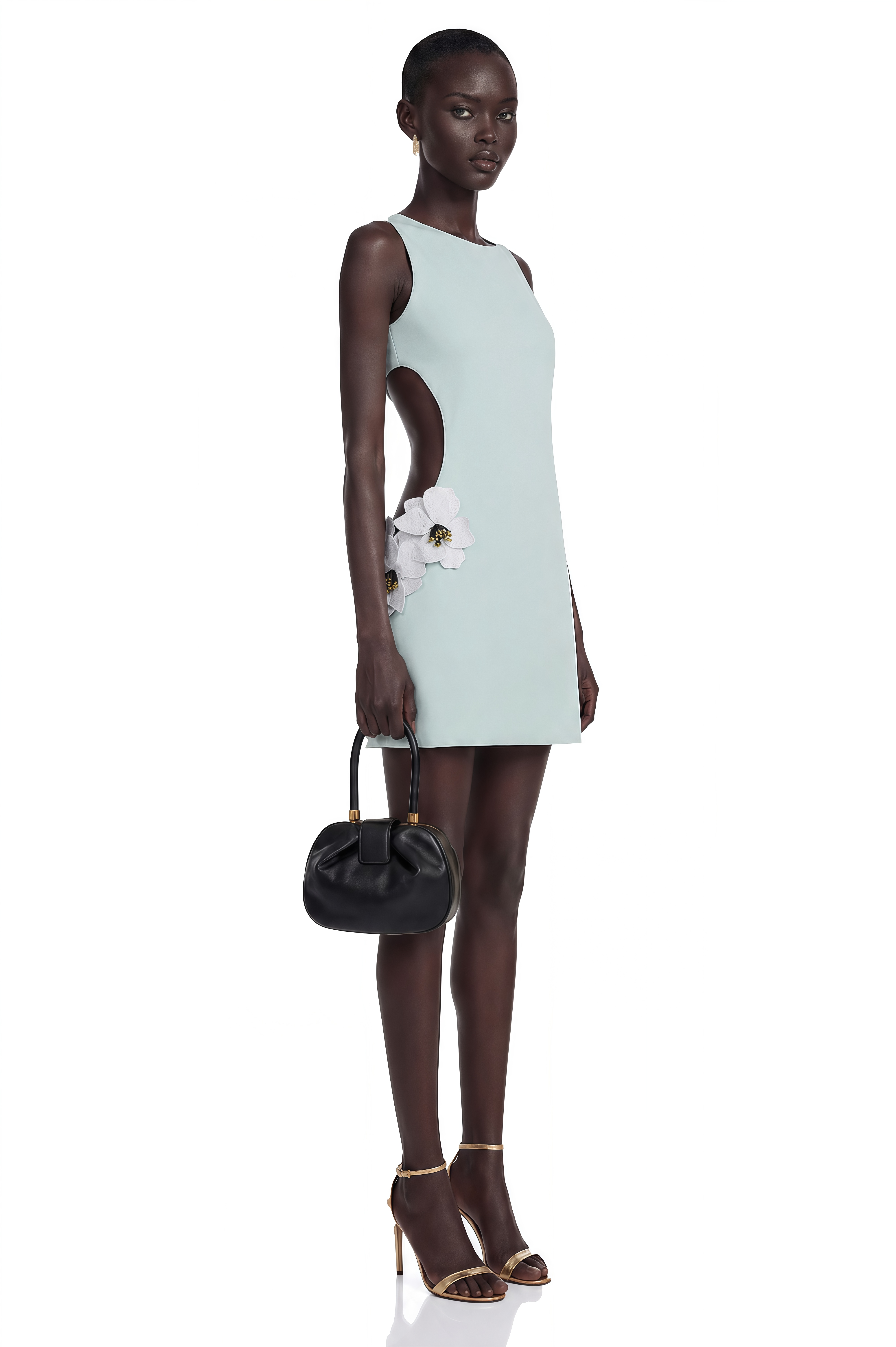 Mini-robe verte Zinnia à découpes et pétales en 3D