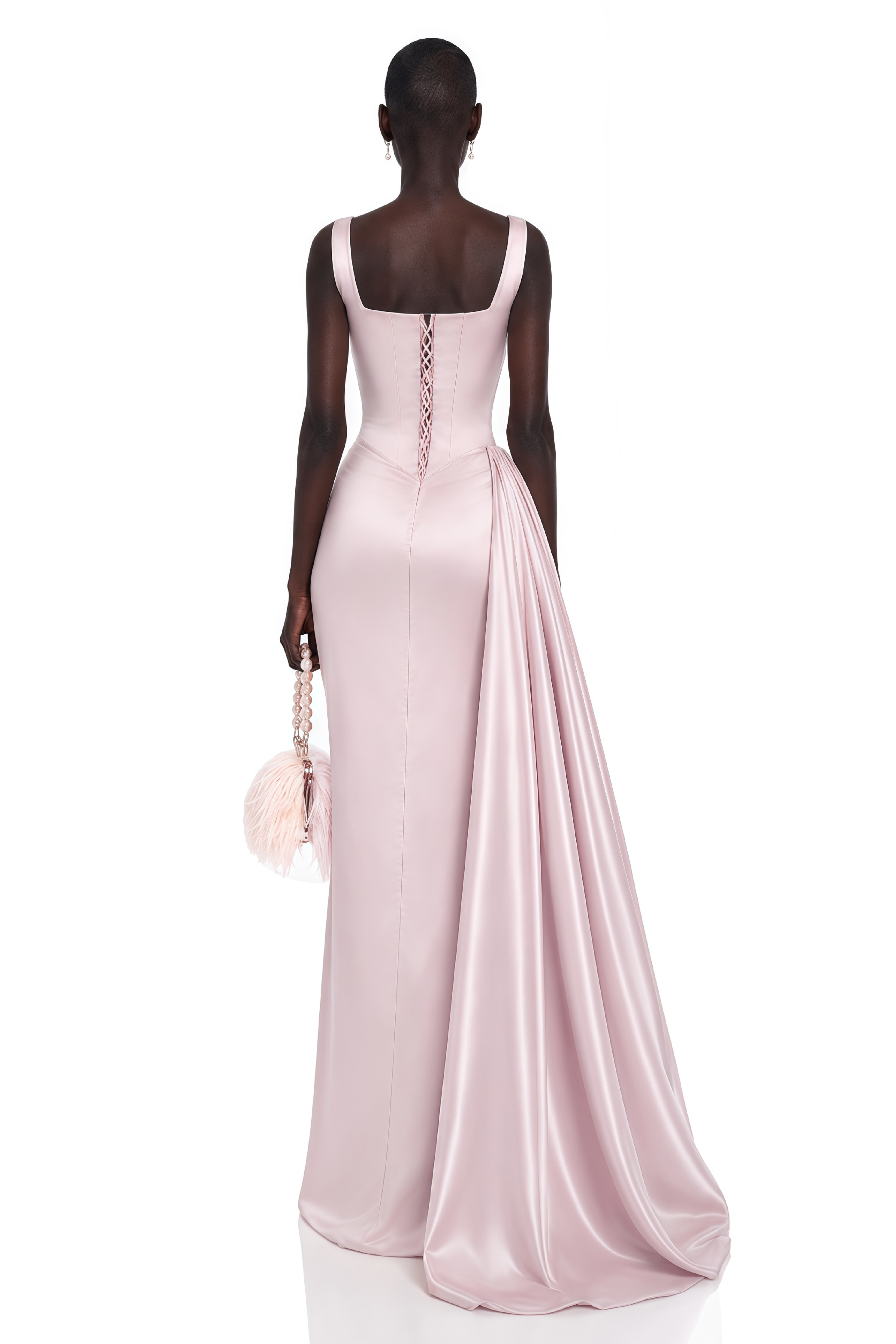 Zinnia Pink Ruched Maxi Dress with Bow Straps