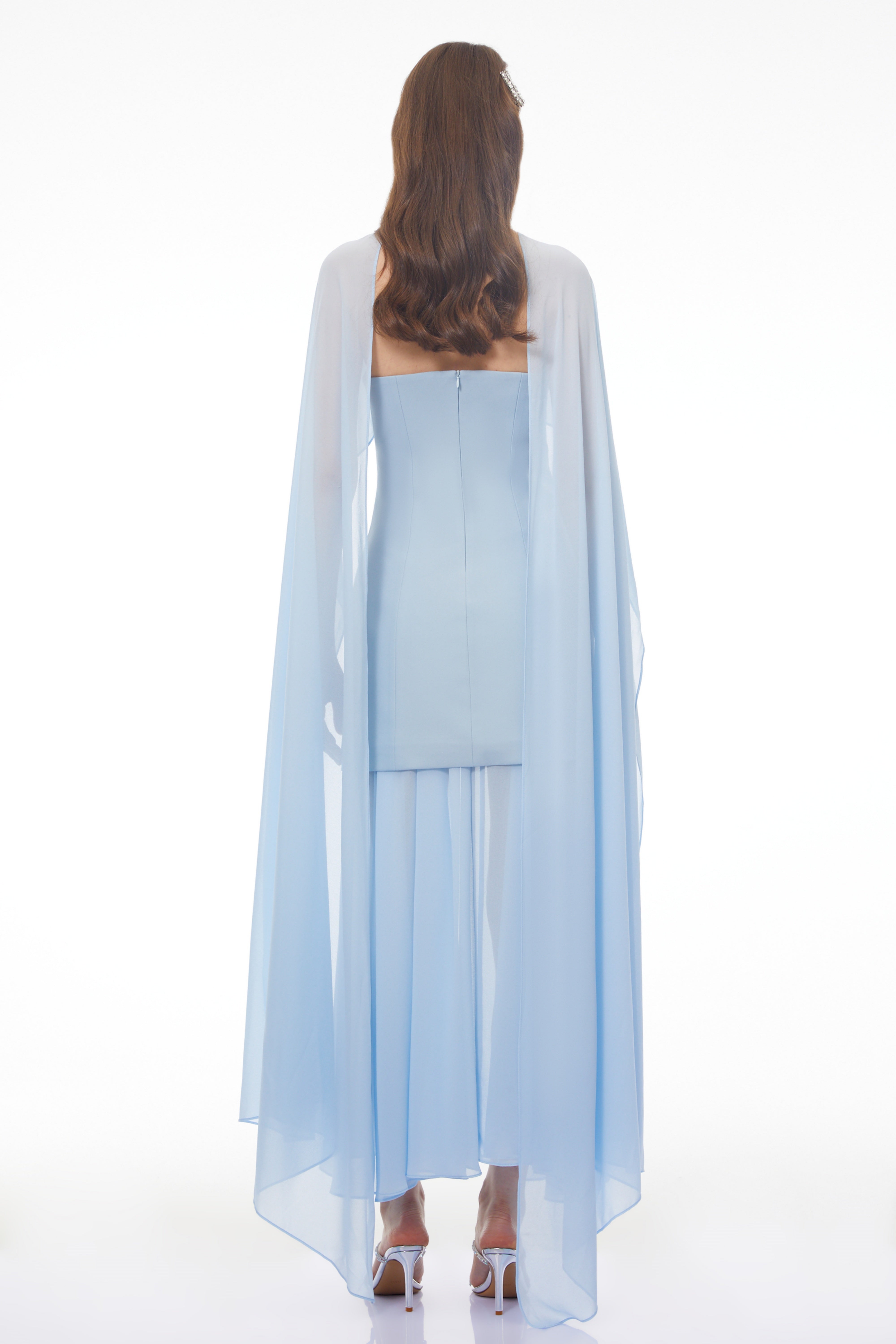 Zoe Blue Chiffon Cape Maxi Dress