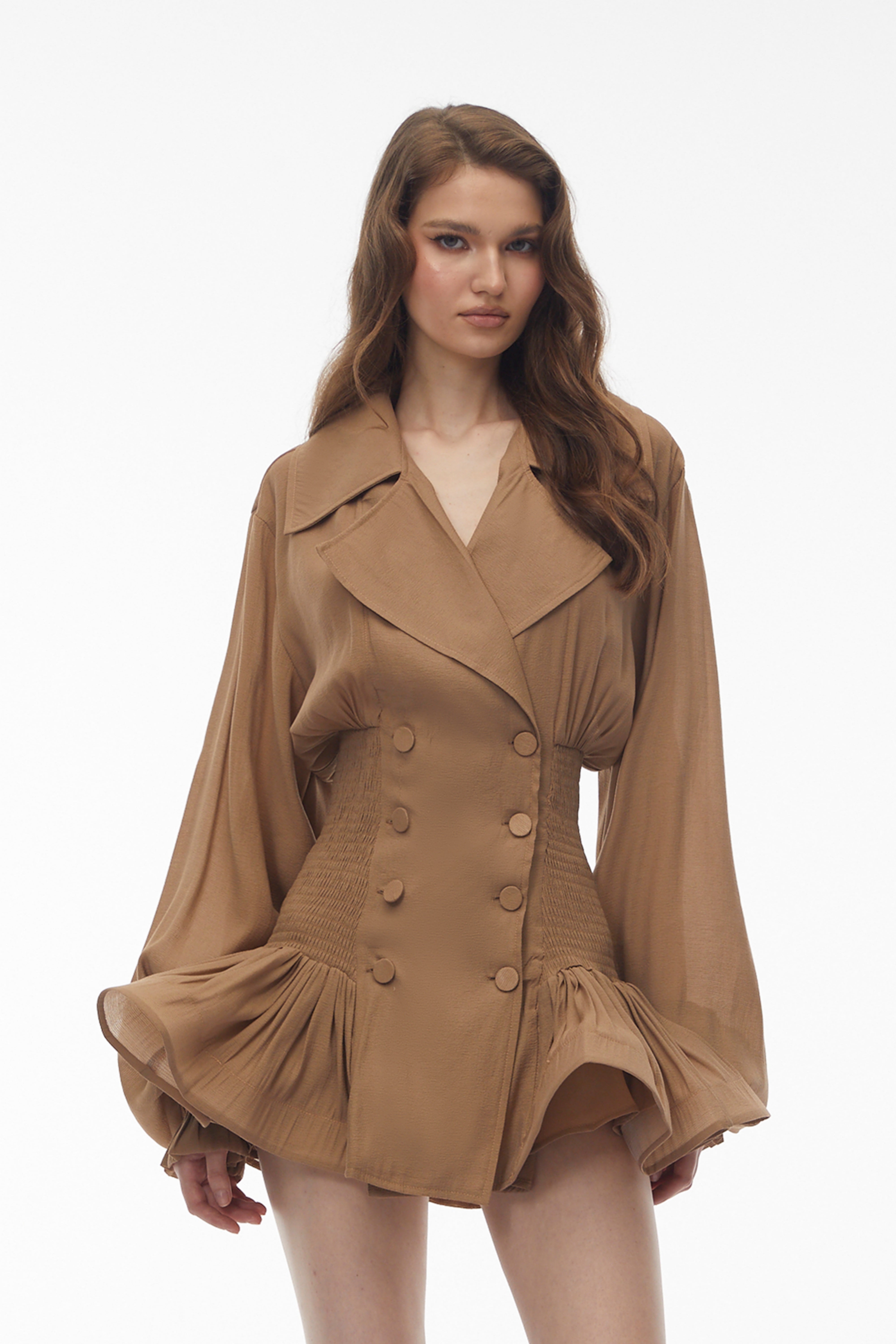 فستان بليزر بزرين من زليكة باللون الكاكي