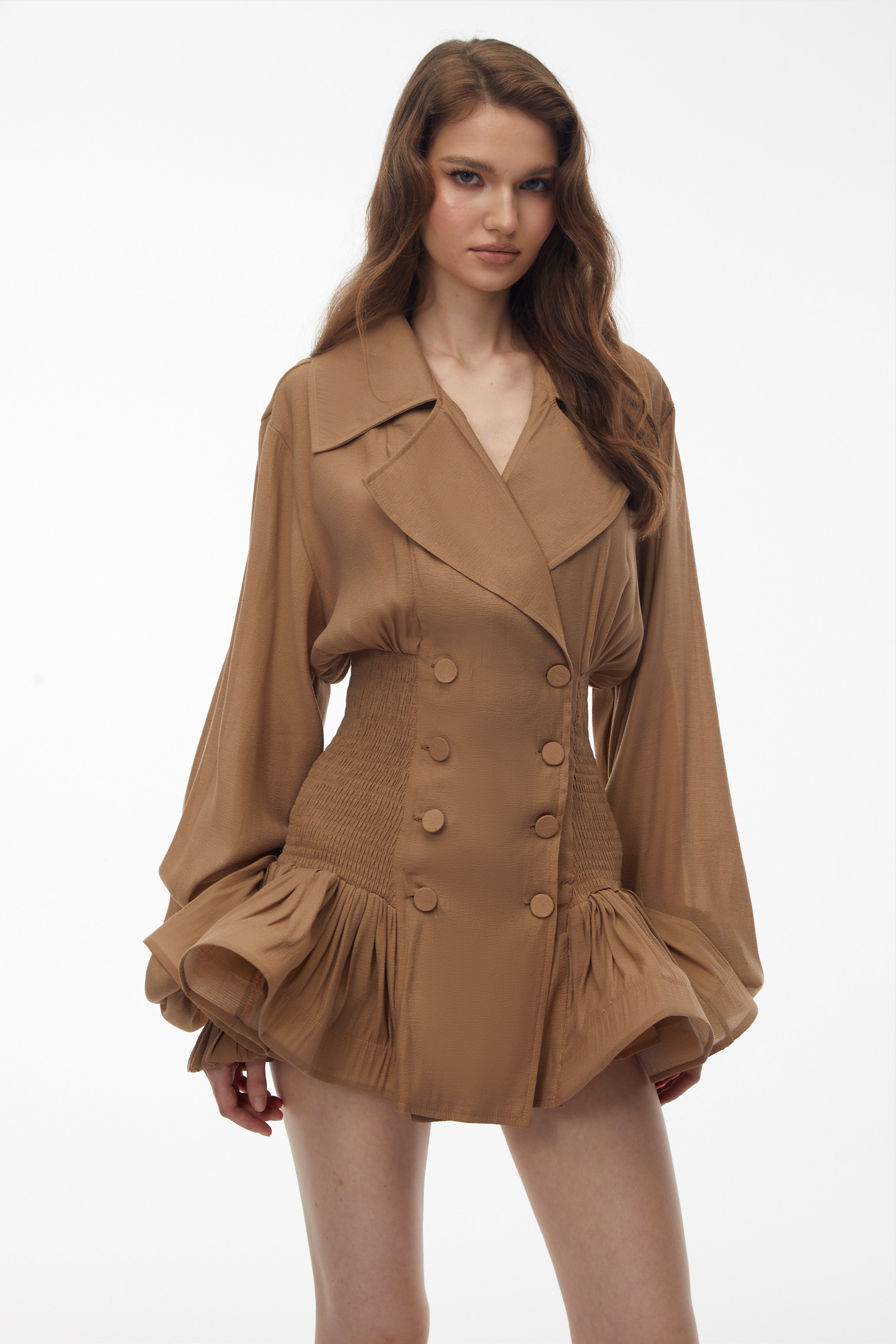 فستان بليزر بزرين من زليكة باللون الكاكي