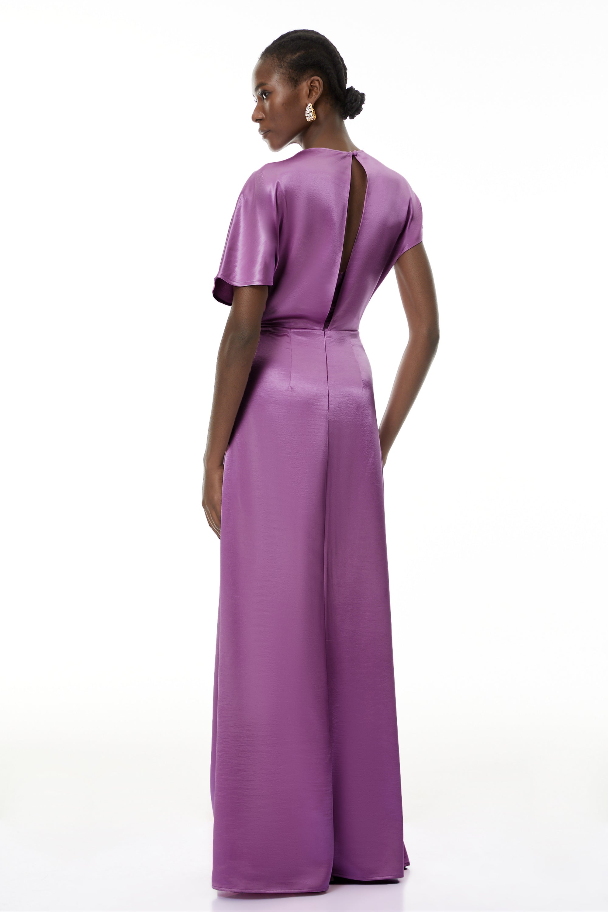 Zuzanna Purple Asymmetrical Glossy Maxi Dress