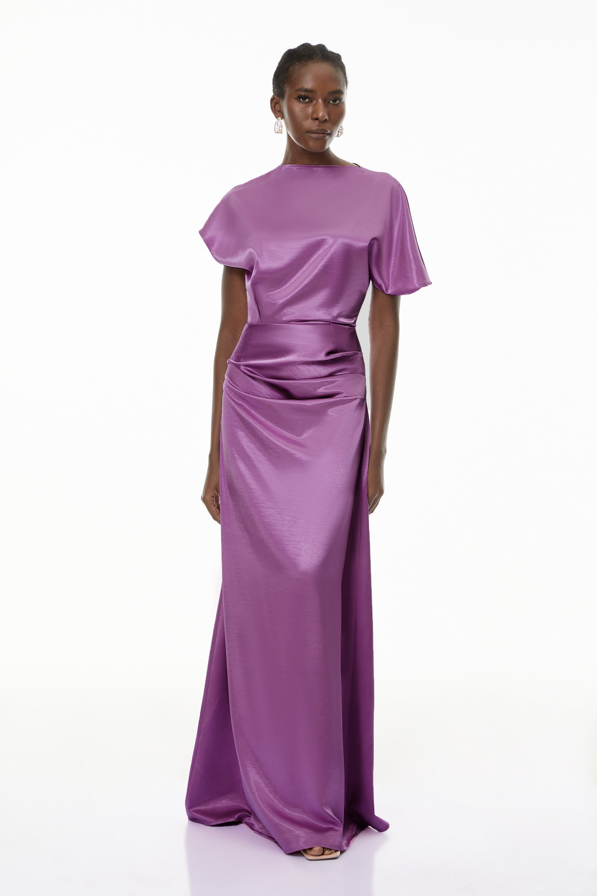 Zuzanna Purple Asymmetrical Glossy Maxi Dress